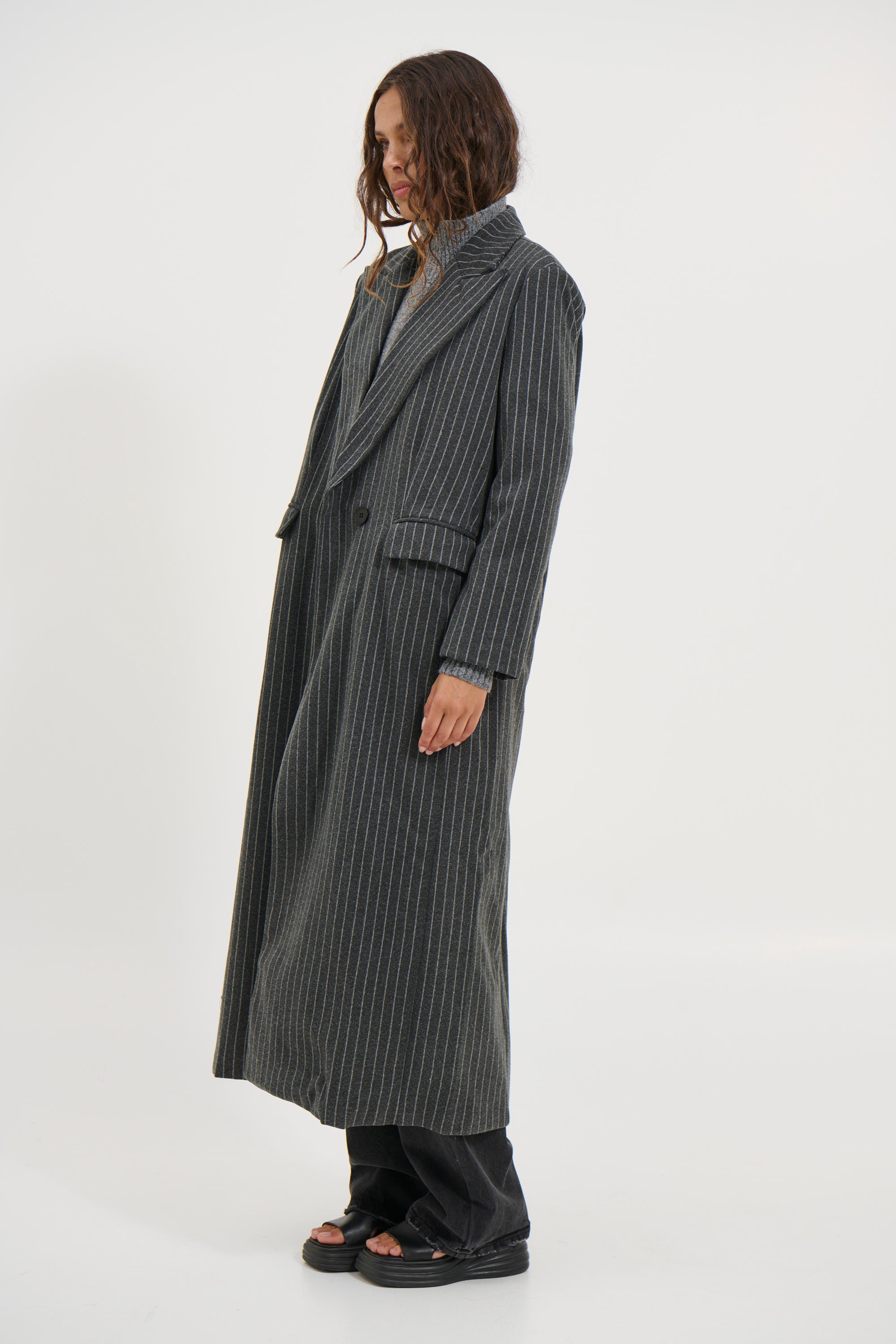 Denver Pinstripe Coat Dark Grey - FINAL SALE