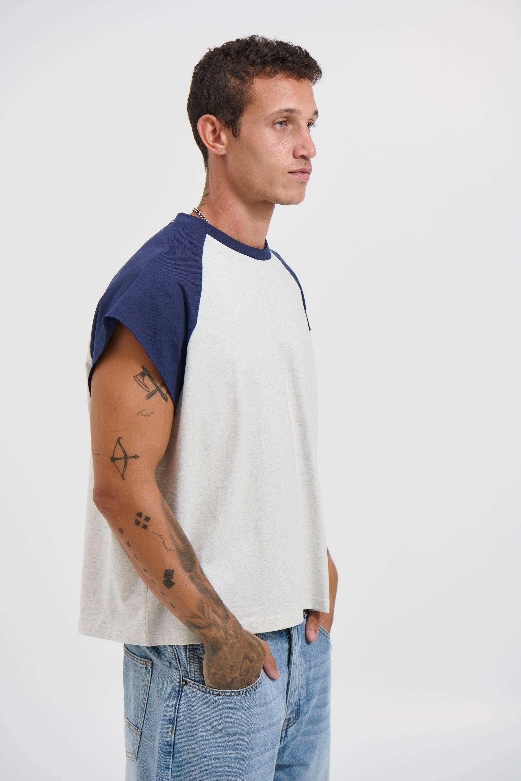 Raglan Crop Box Tank Navy