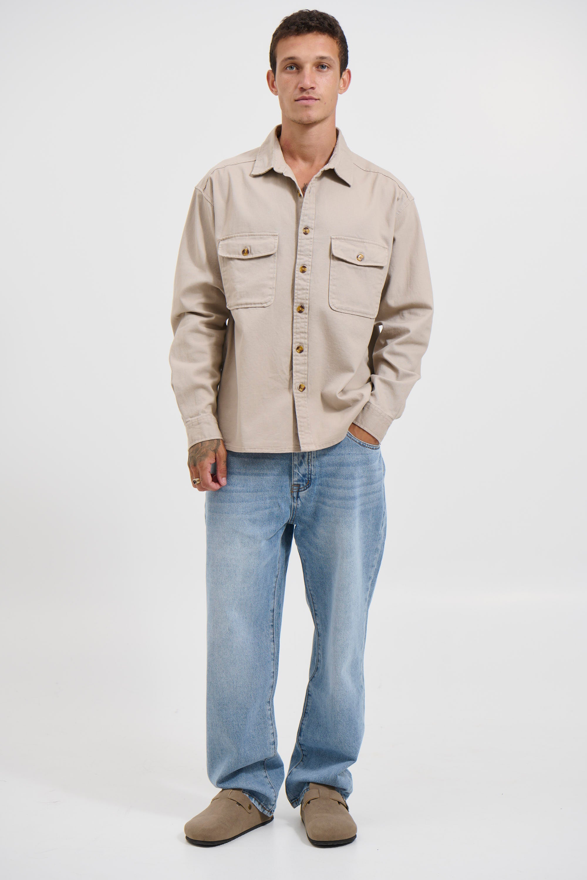 Mike Cotton Drill Shacket Tan