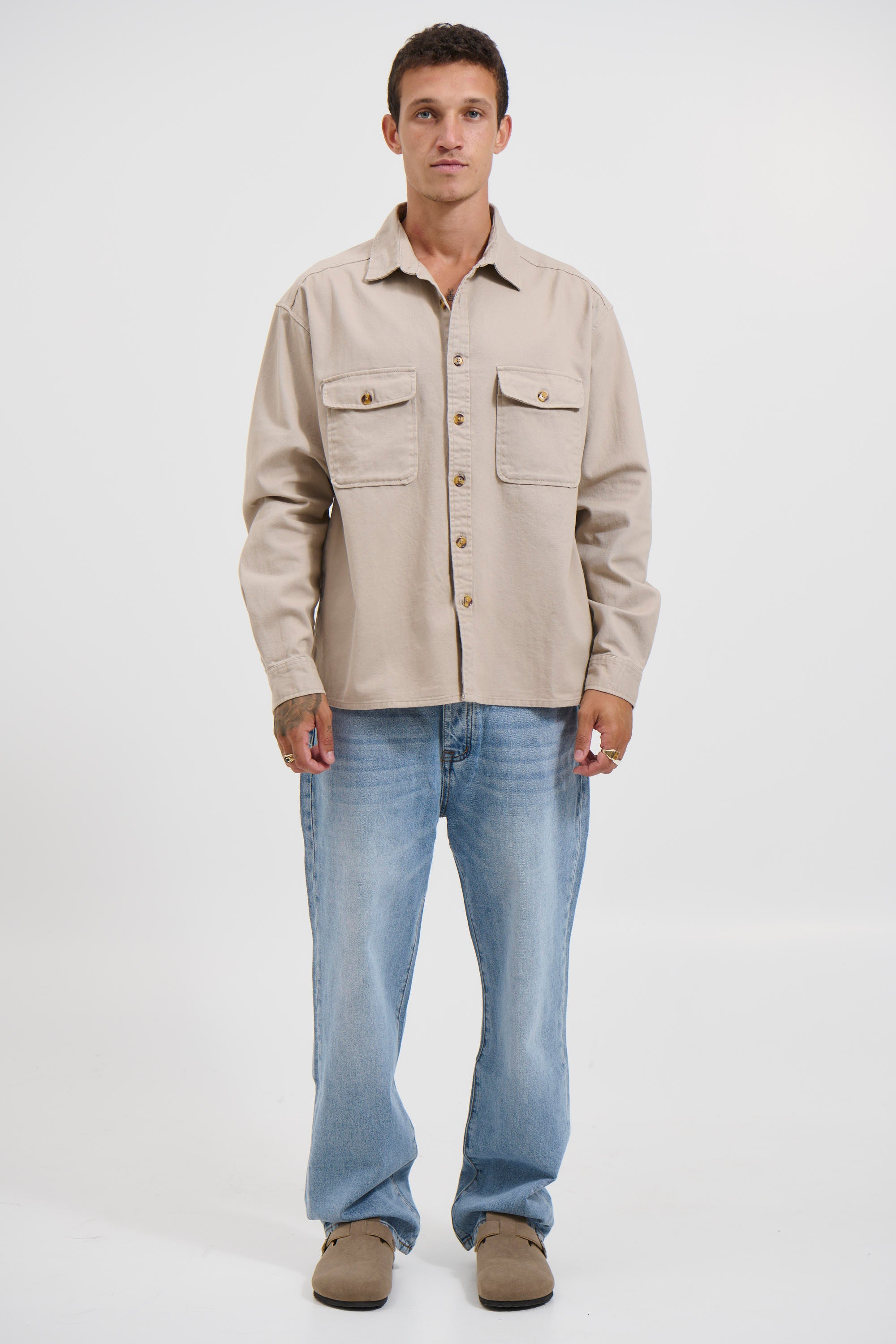 Mike Cotton Drill Shacket Tan