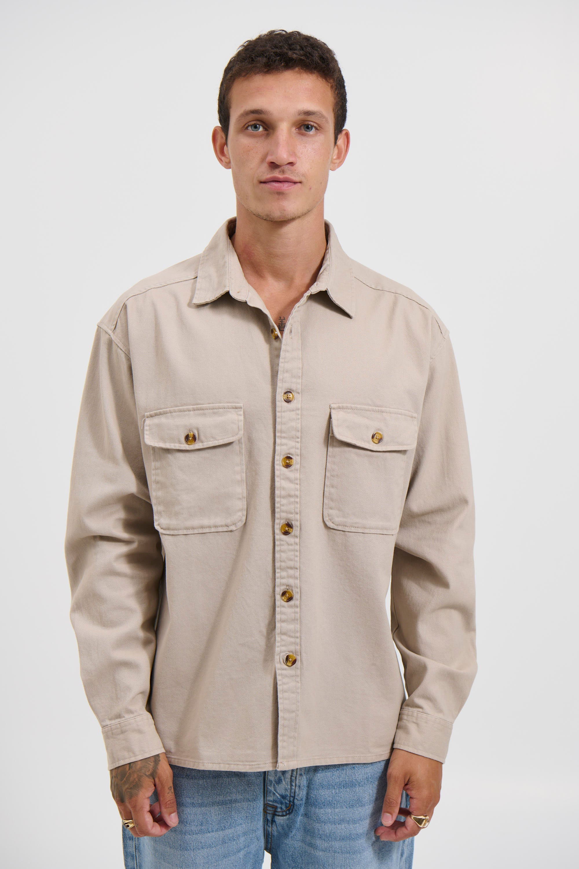 Mike Cotton Drill Shacket Tan