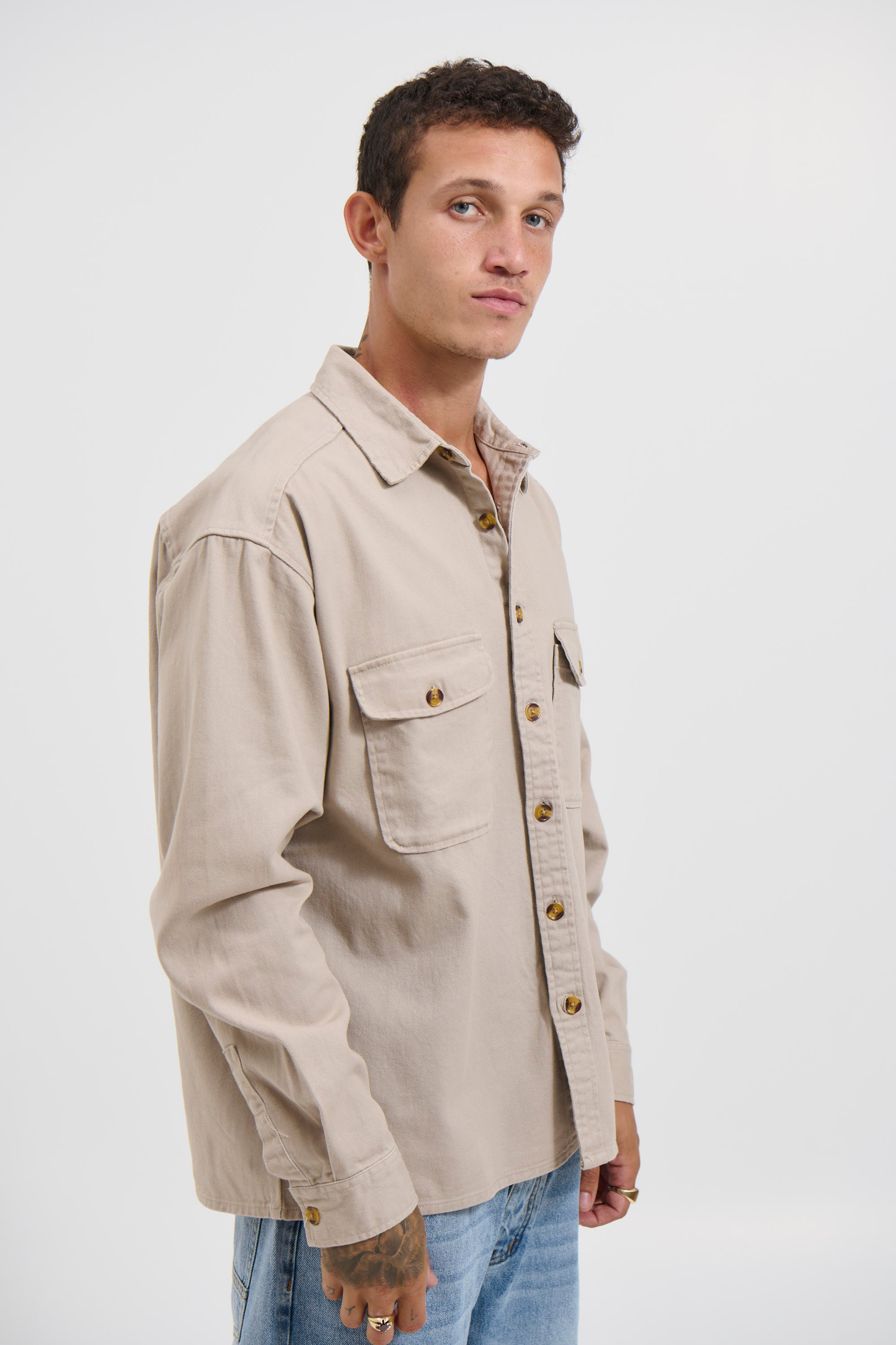 Mike Cotton Drill Shacket Tan