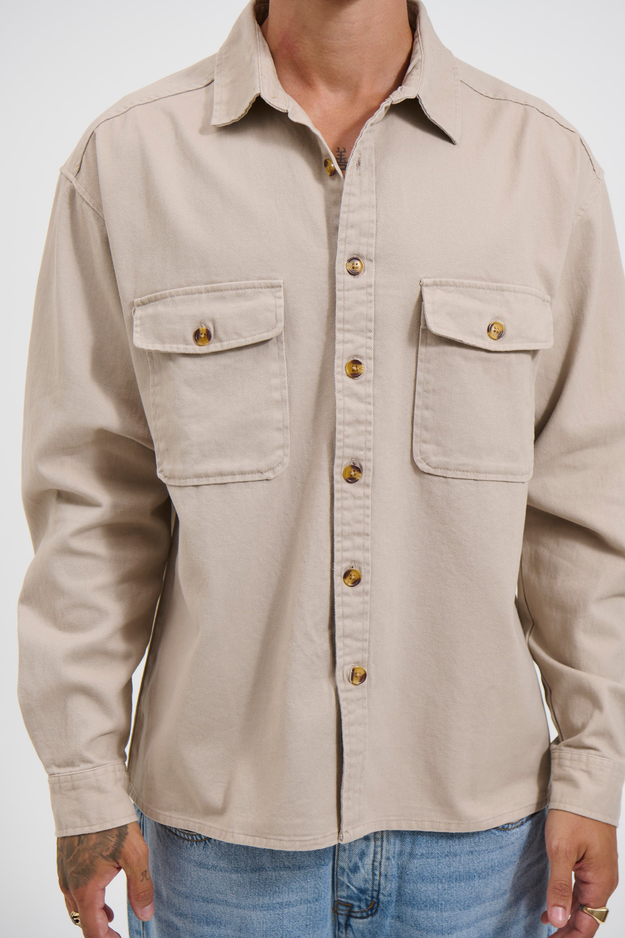 Mike Cotton Drill Shacket Tan
