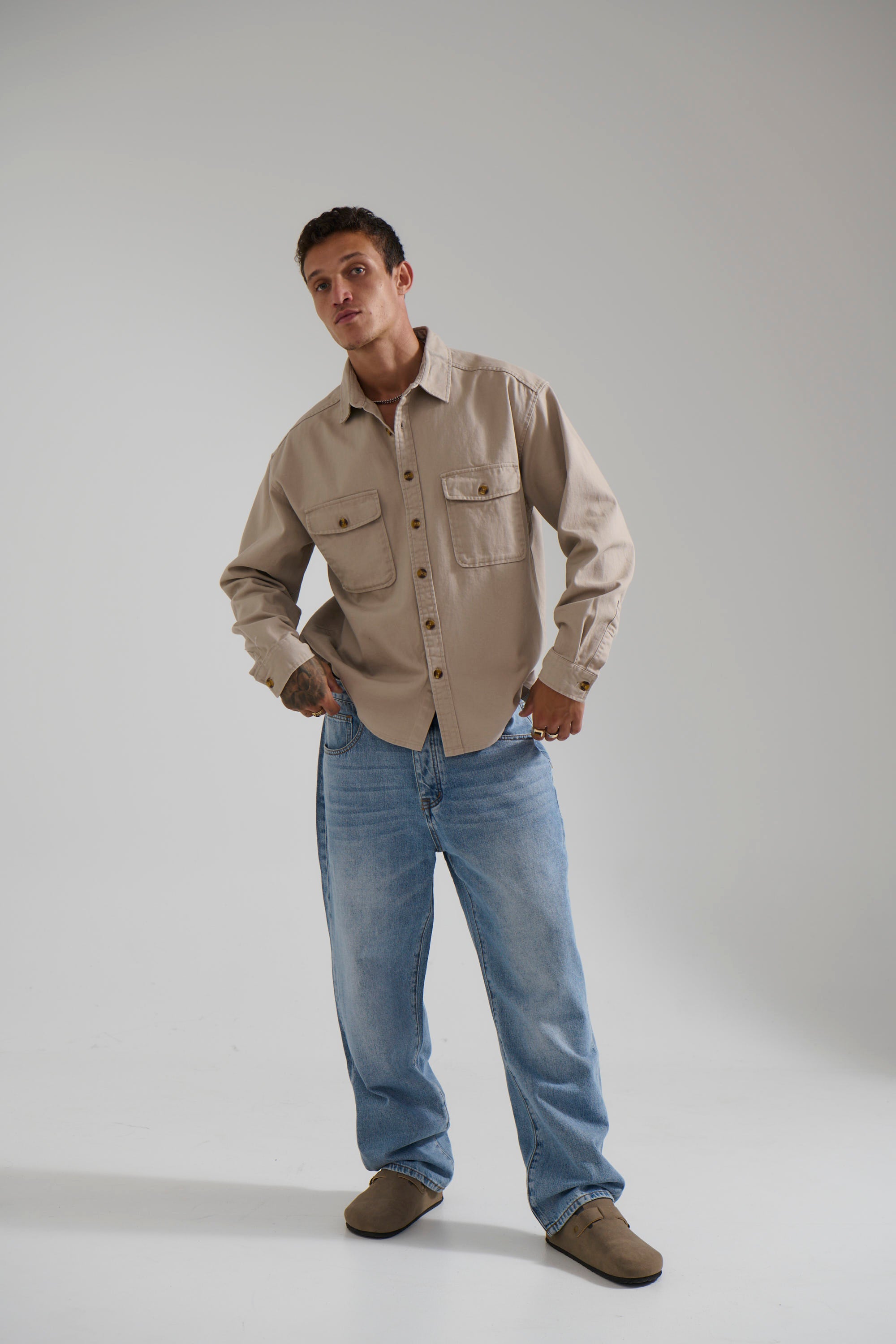 Mike Cotton Drill Shacket Tan