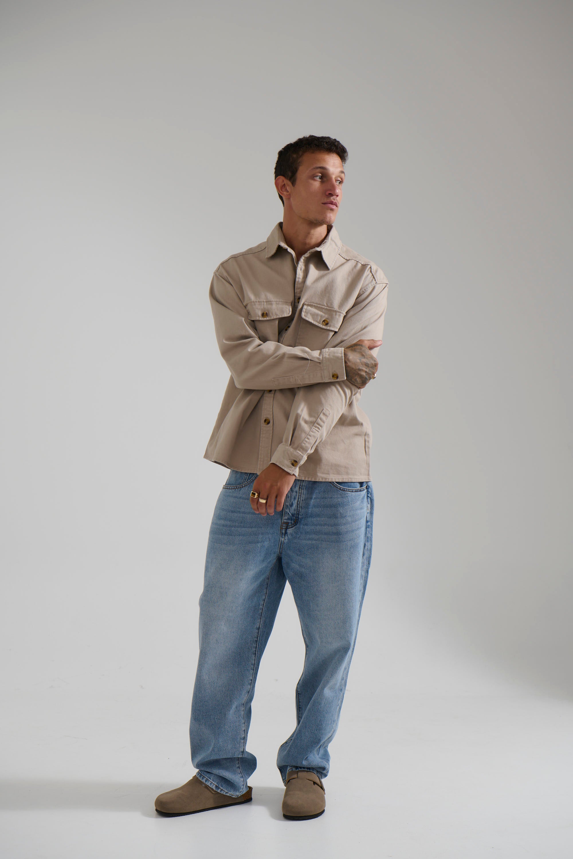 Mike Cotton Drill Shacket Tan