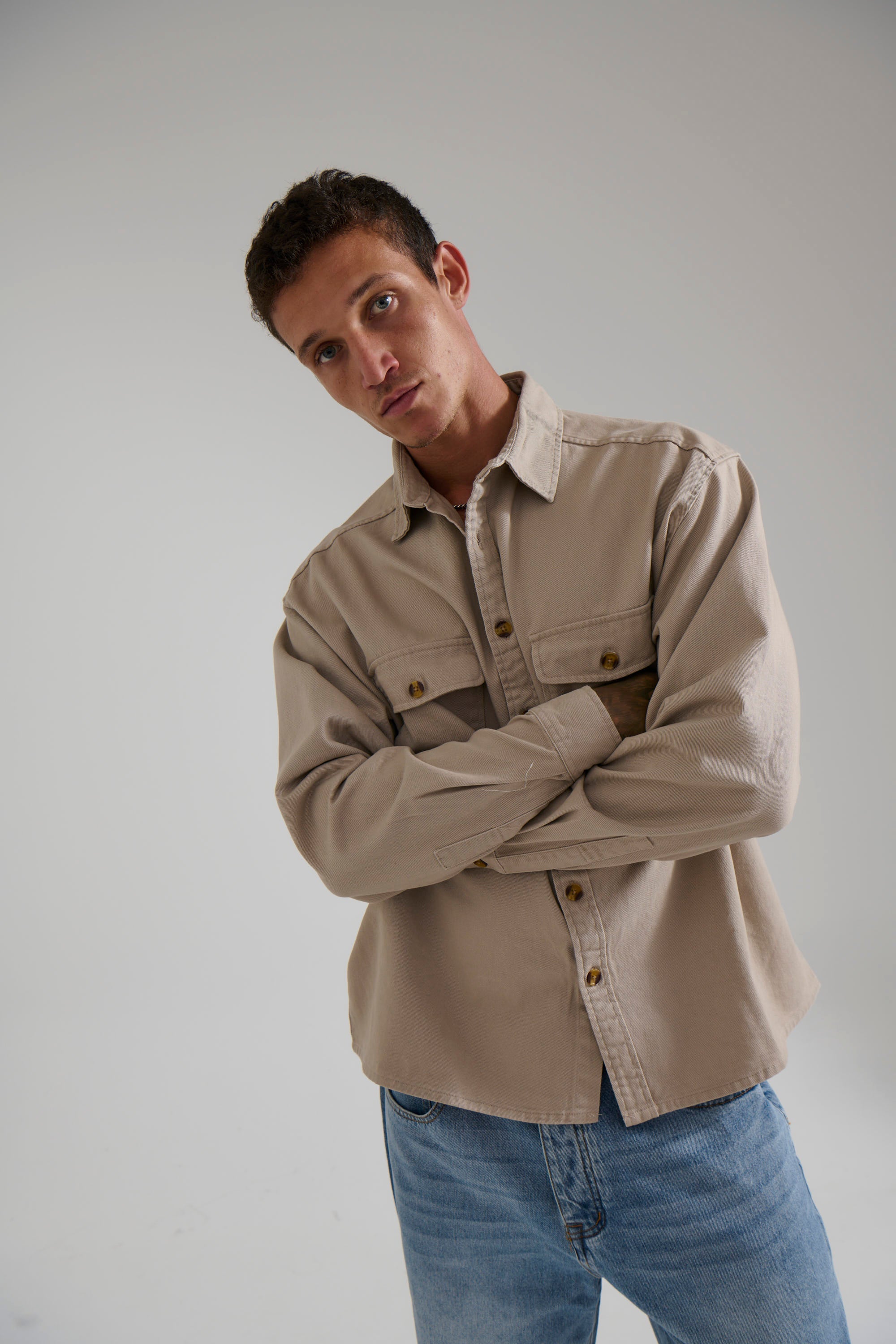 Mike Cotton Drill Shacket Tan