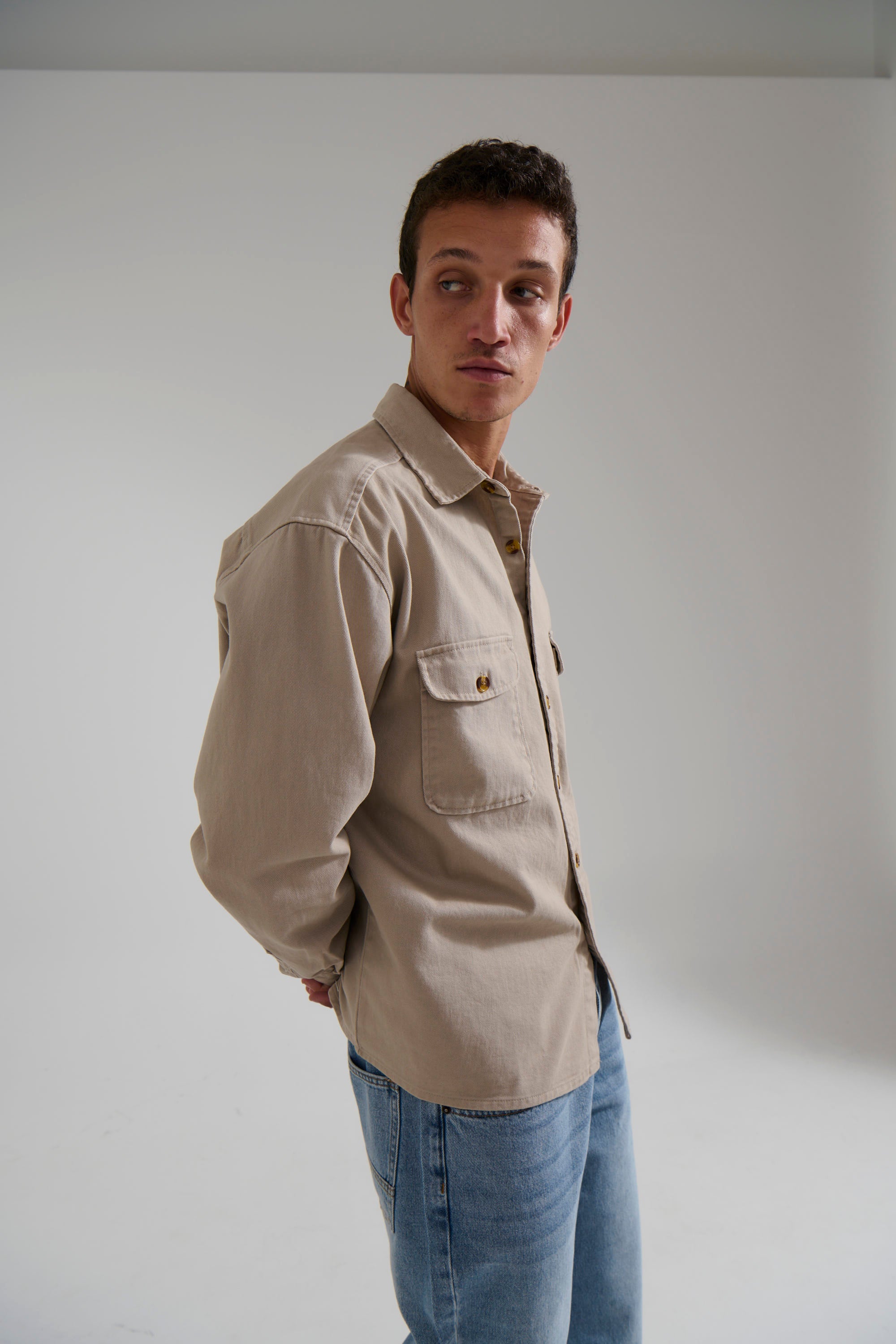 Mike Cotton Drill Shacket Tan