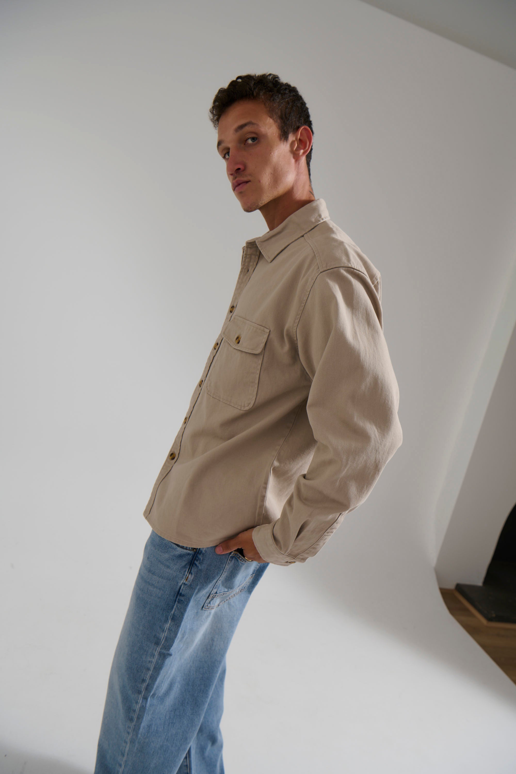 Mike Cotton Drill Shacket Tan