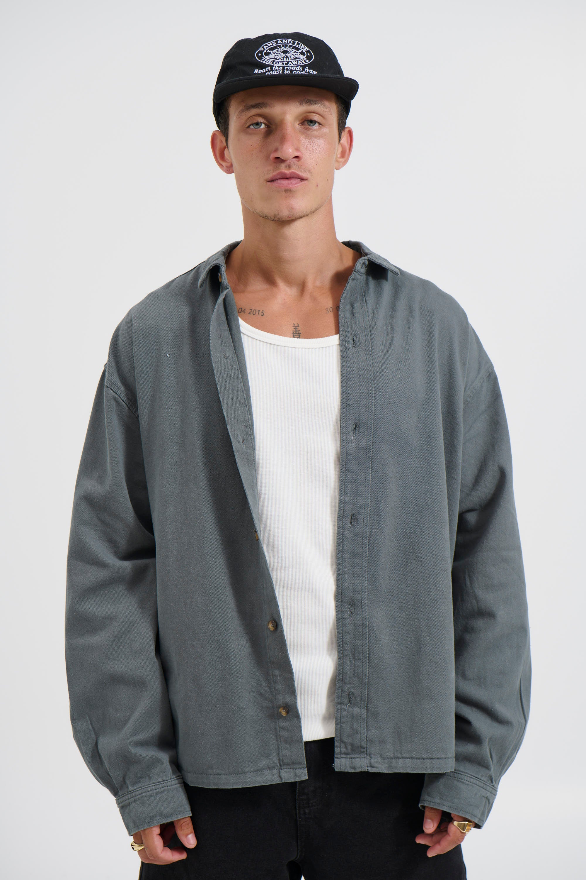 Phillip Washed Cotton Overshirt Grey