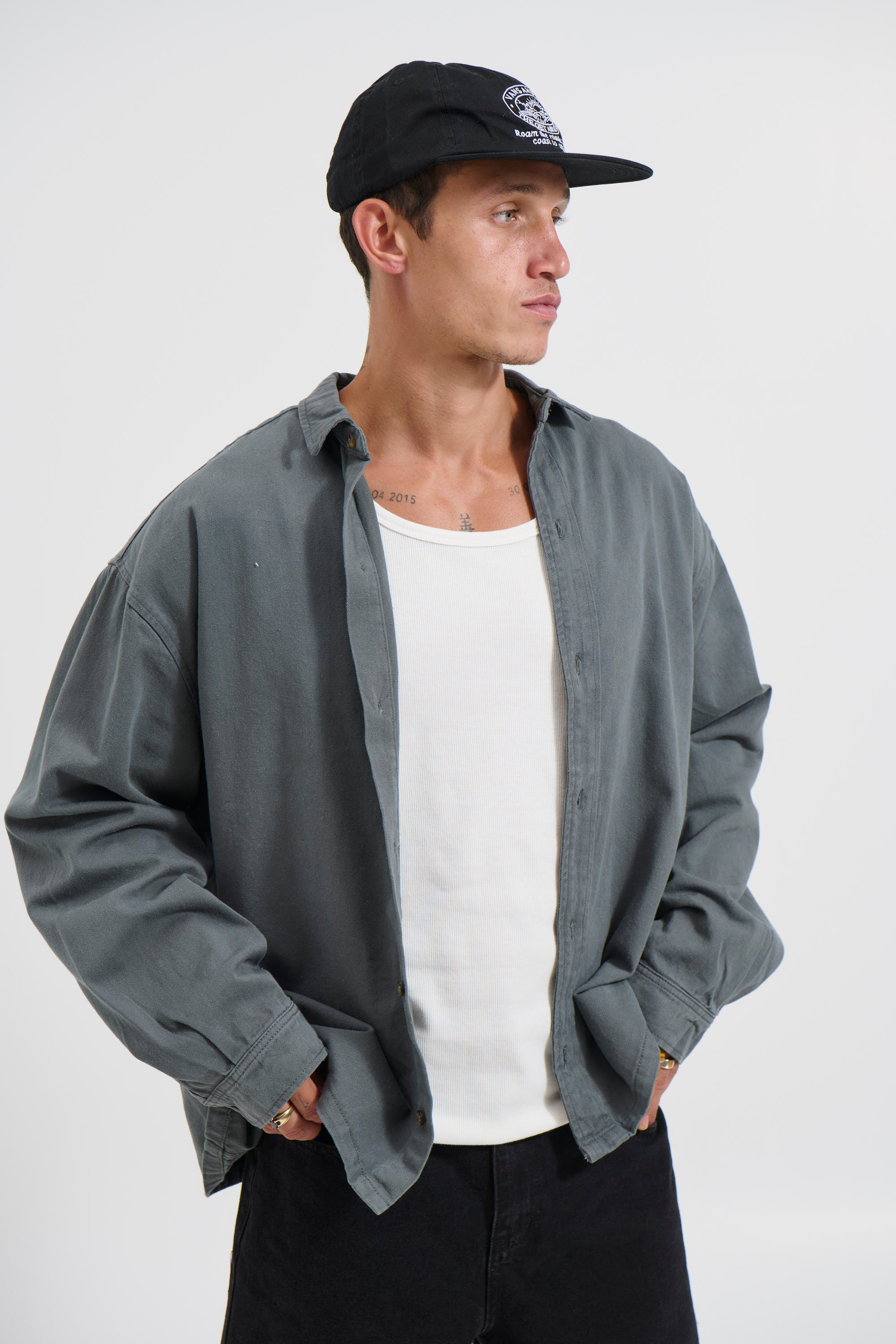 Phillip Washed Cotton Overshirt Grey