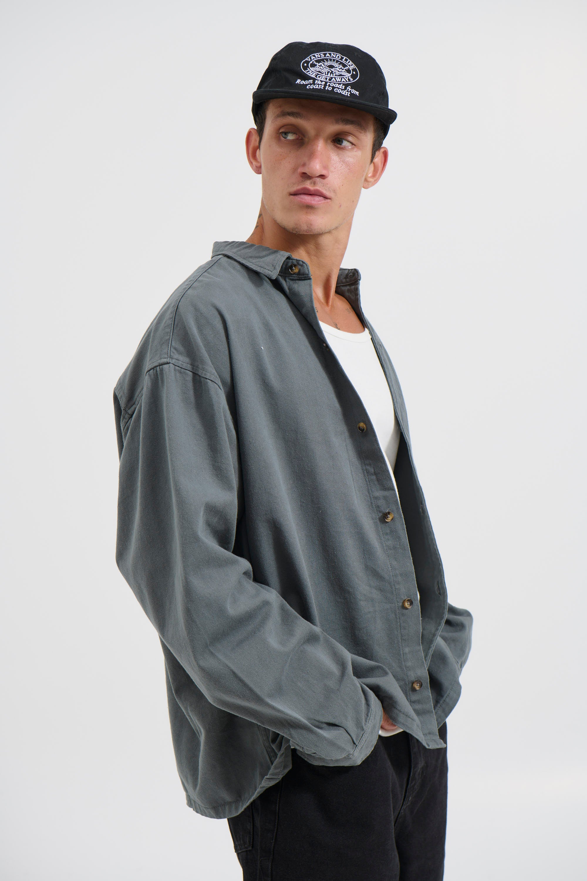 Phillip Washed Cotton Overshirt Grey