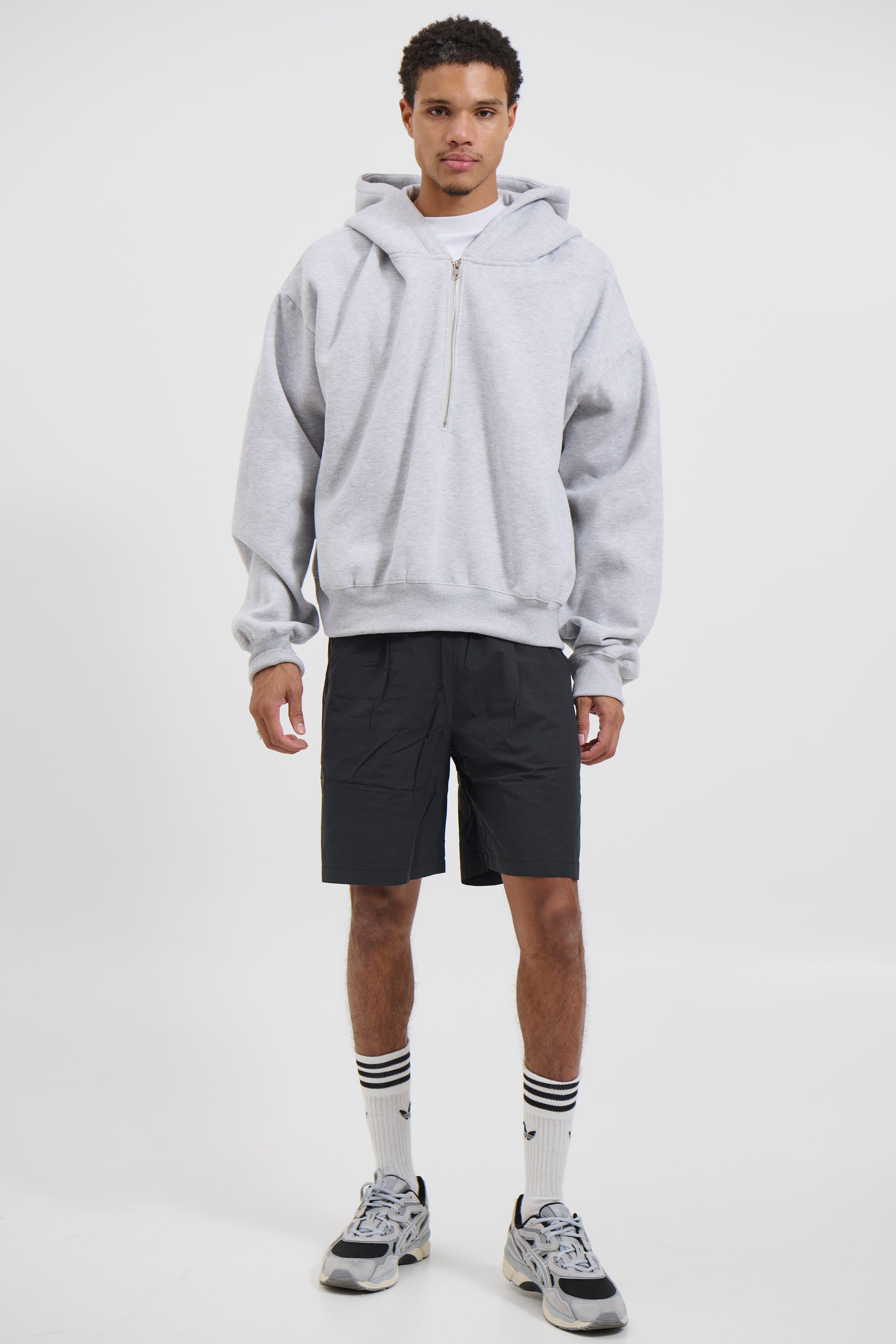 Half Zip Heavyweight Hood Grey