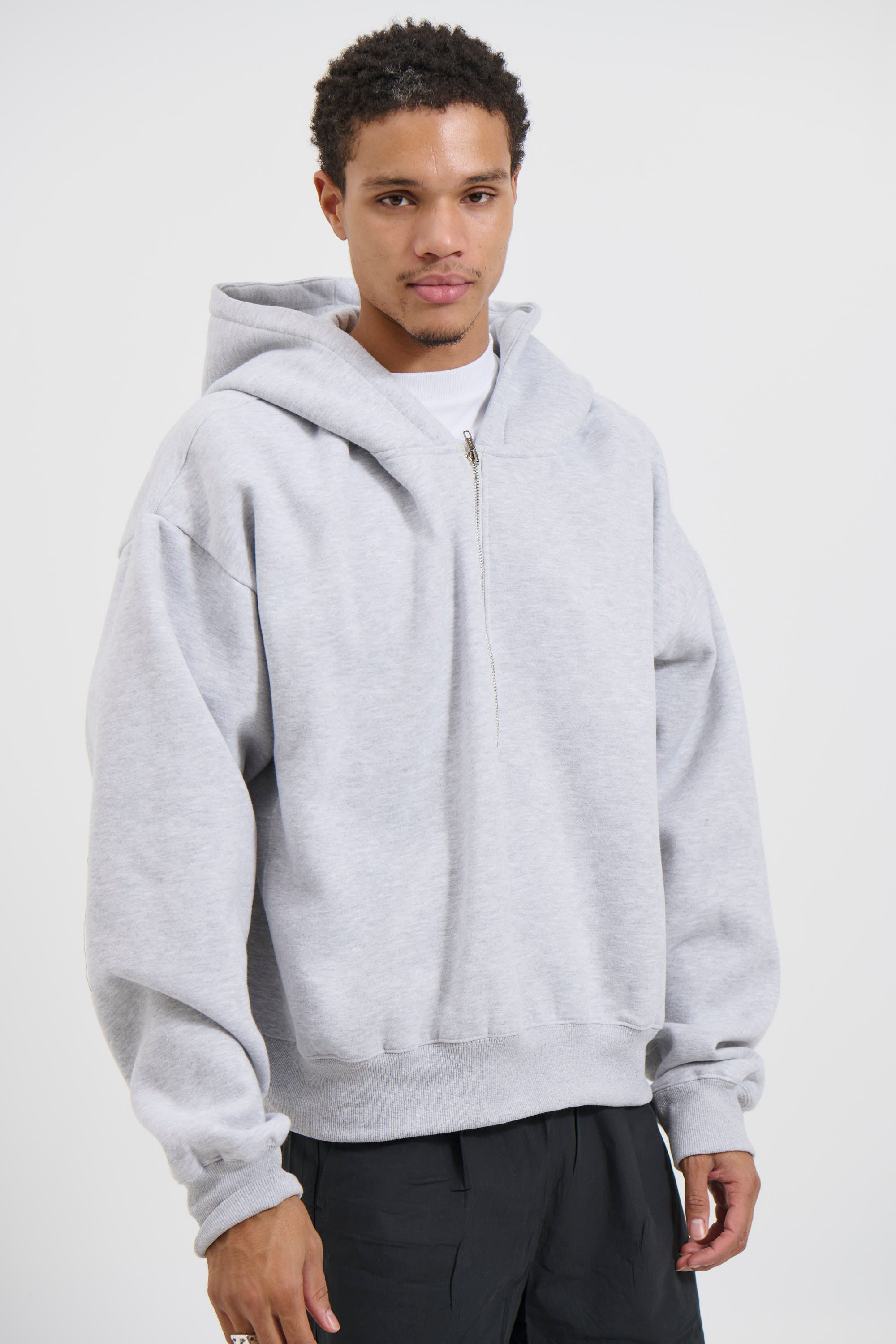 Half Zip Heavyweight Hood Grey