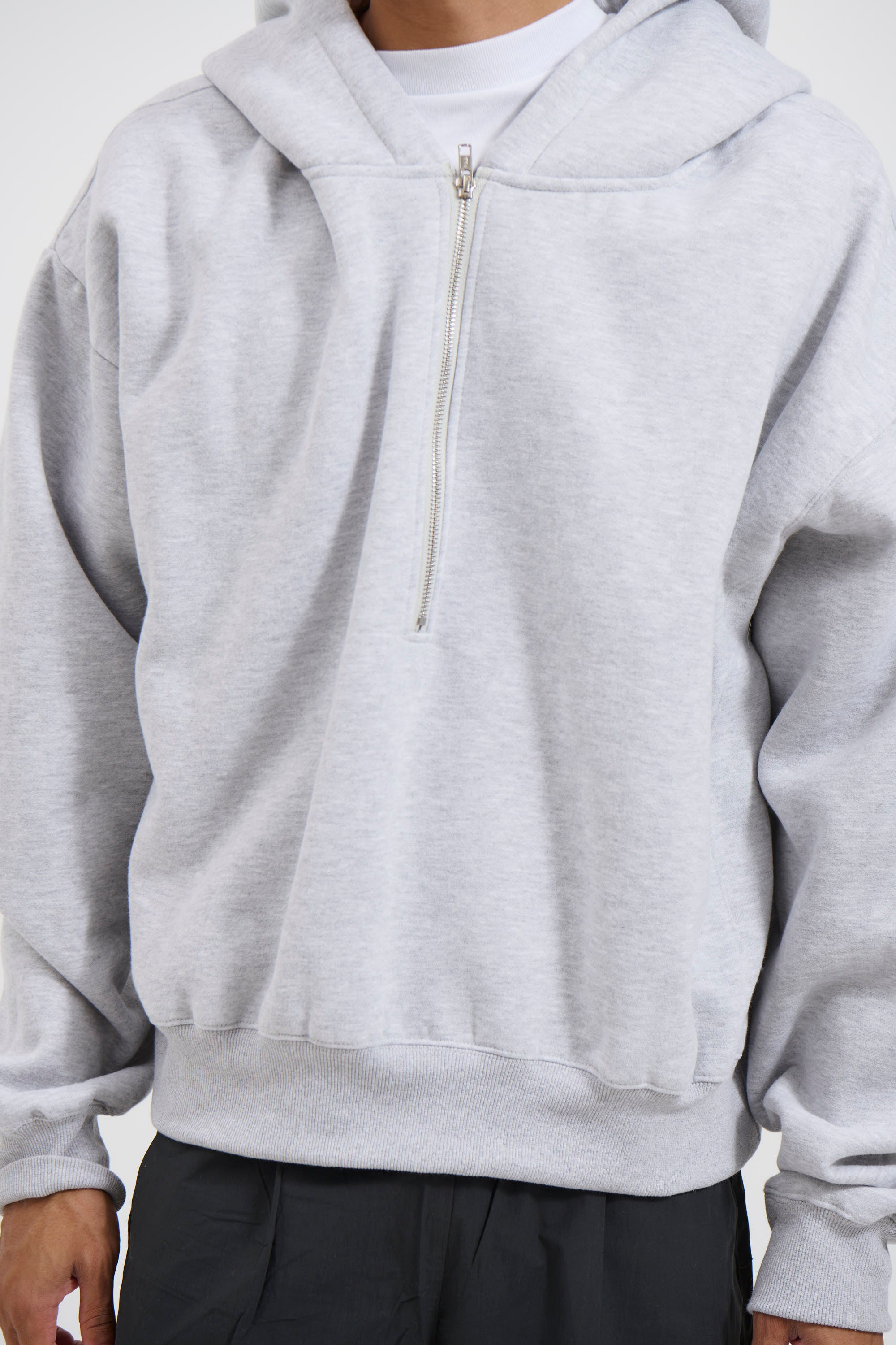 Half Zip Heavyweight Hood Grey