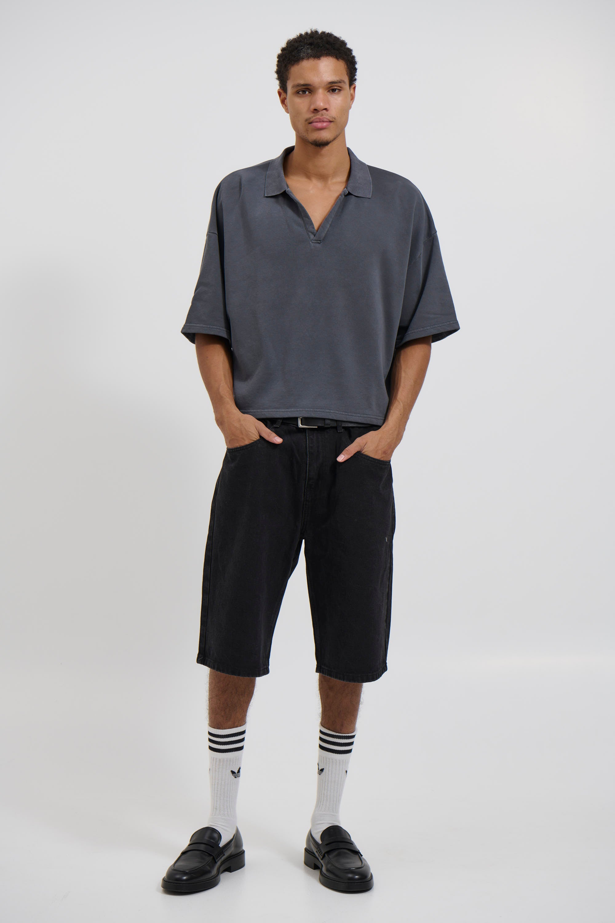 Jersey Crop Polo Charcoal