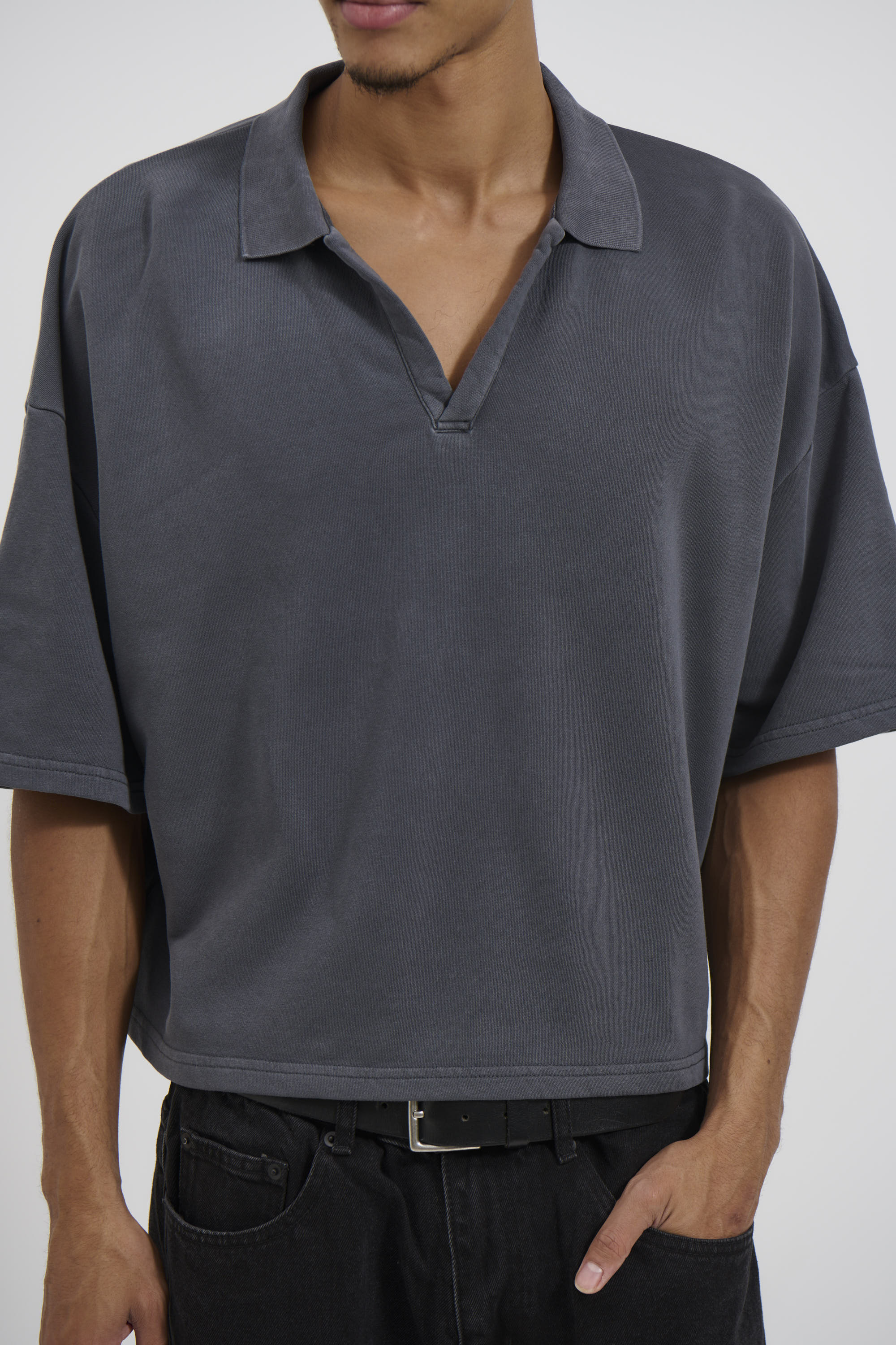 Jersey Crop Polo Charcoal