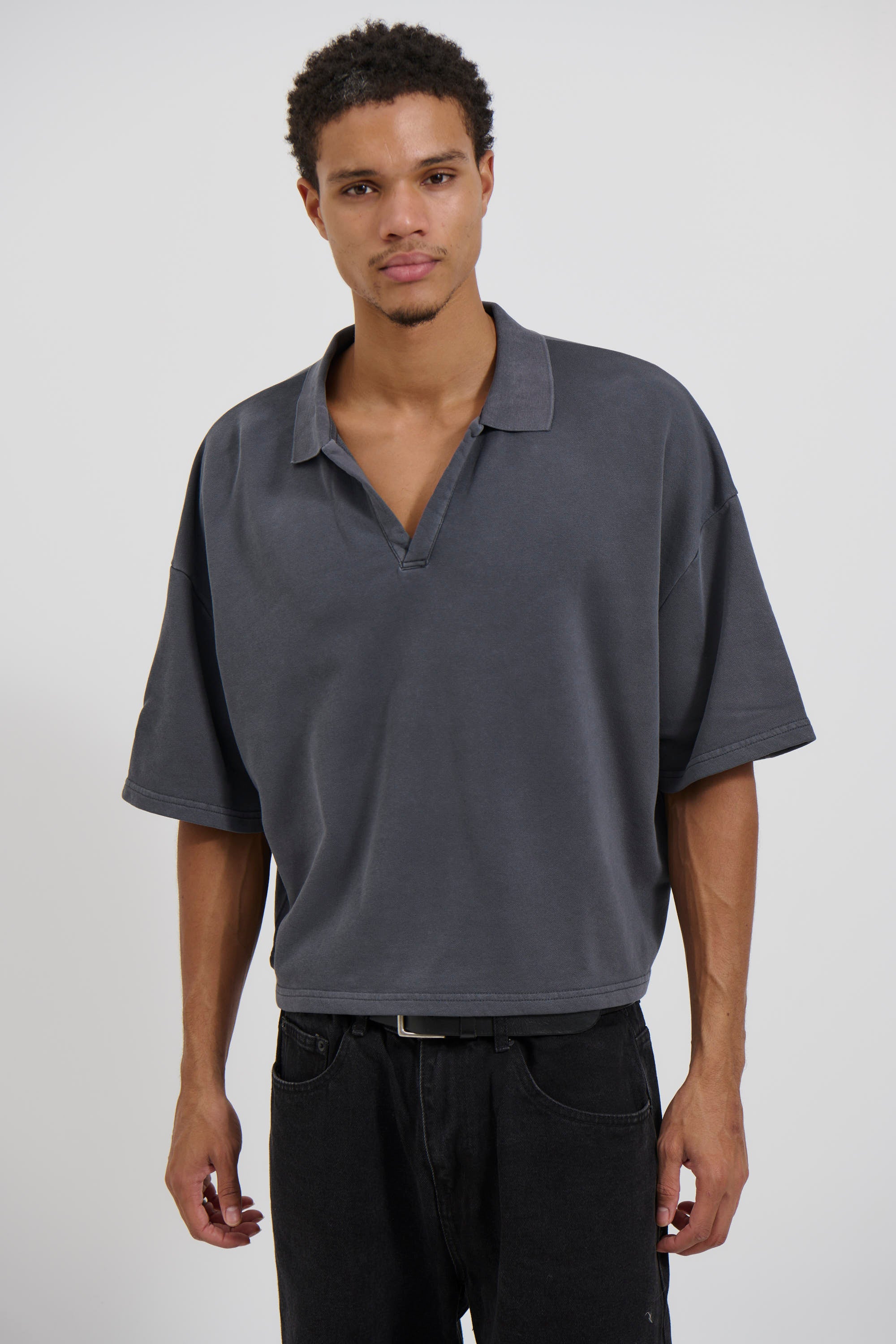 Jersey Crop Polo Charcoal