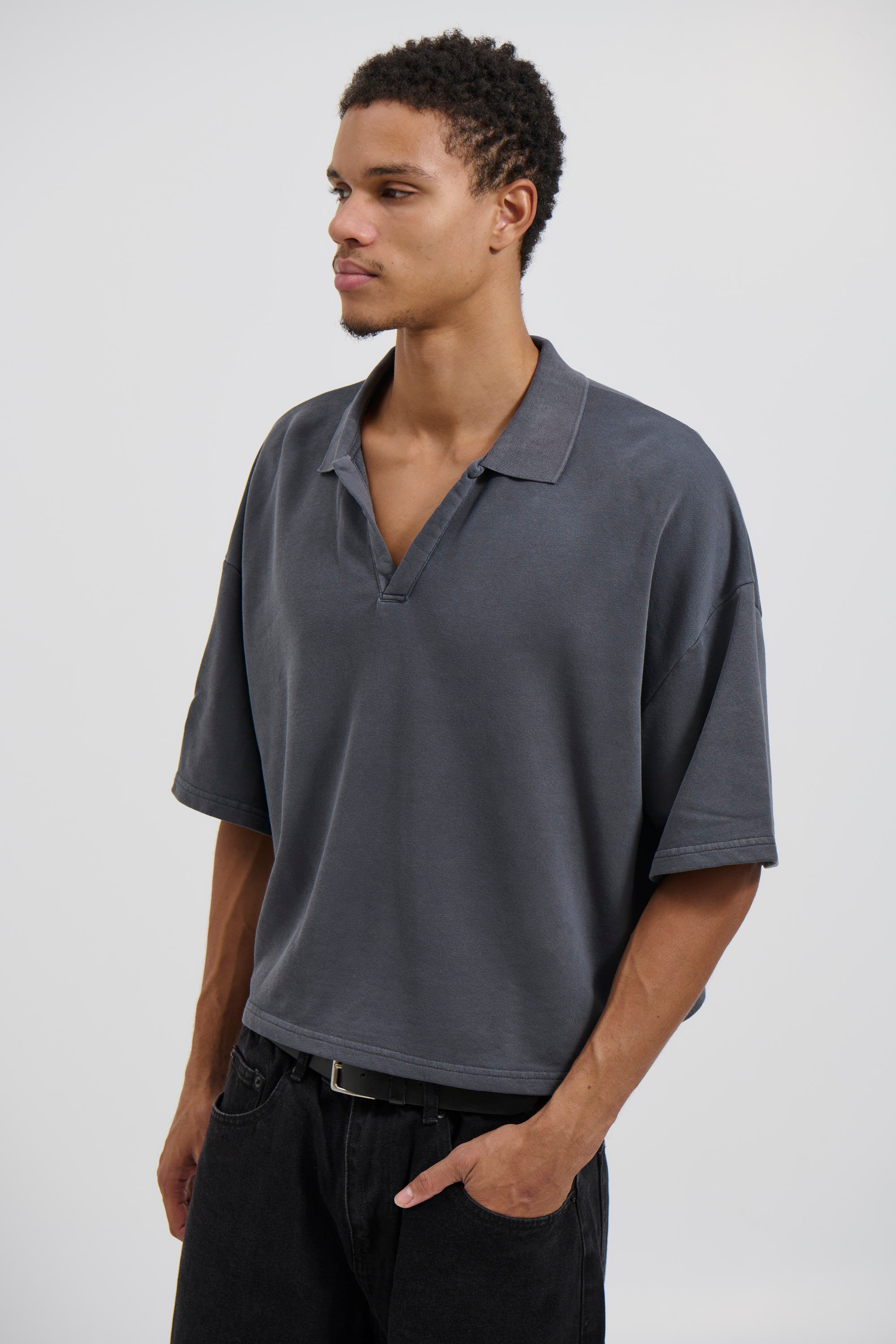 Jersey Crop Polo Charcoal
