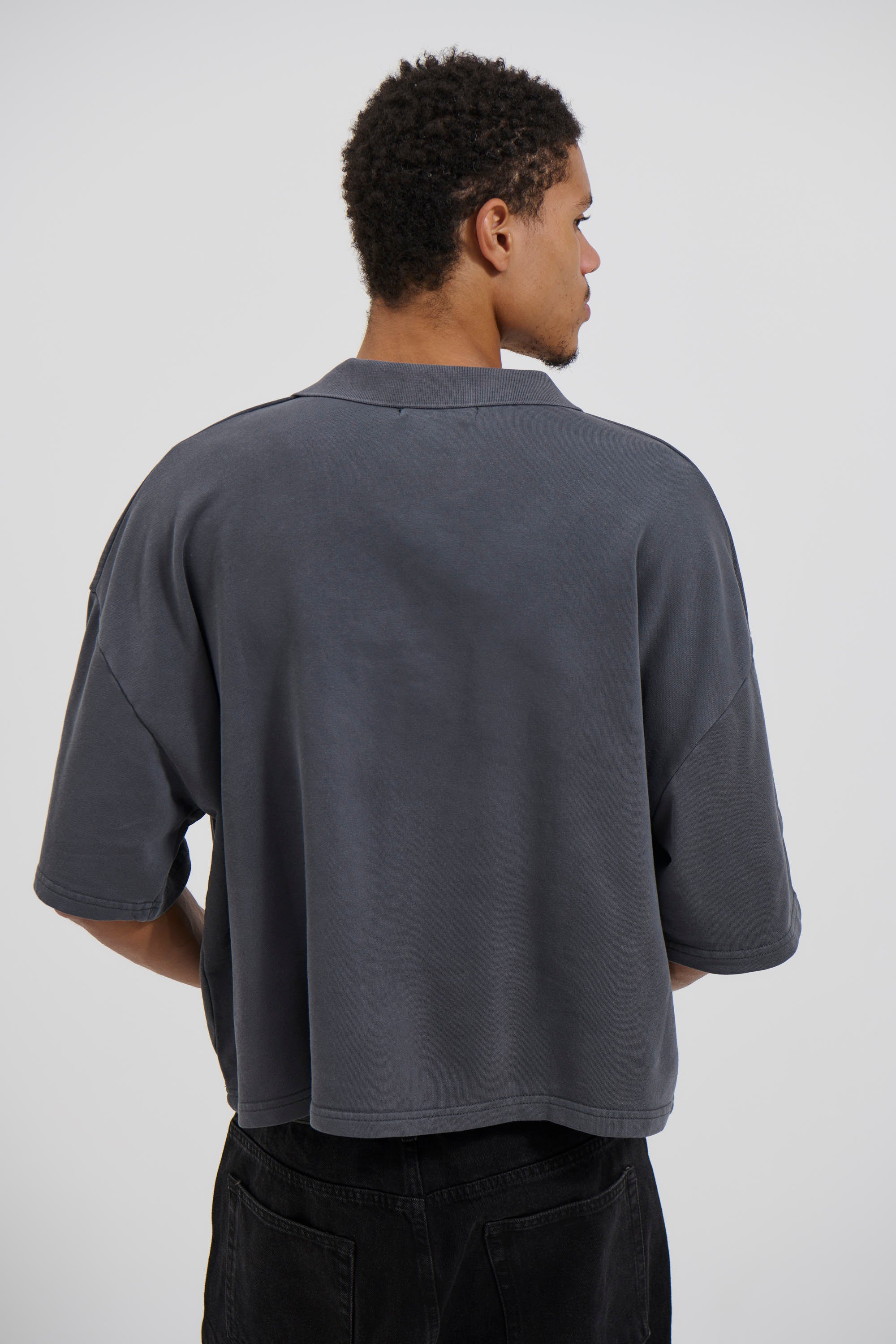 Jersey Crop Polo Charcoal