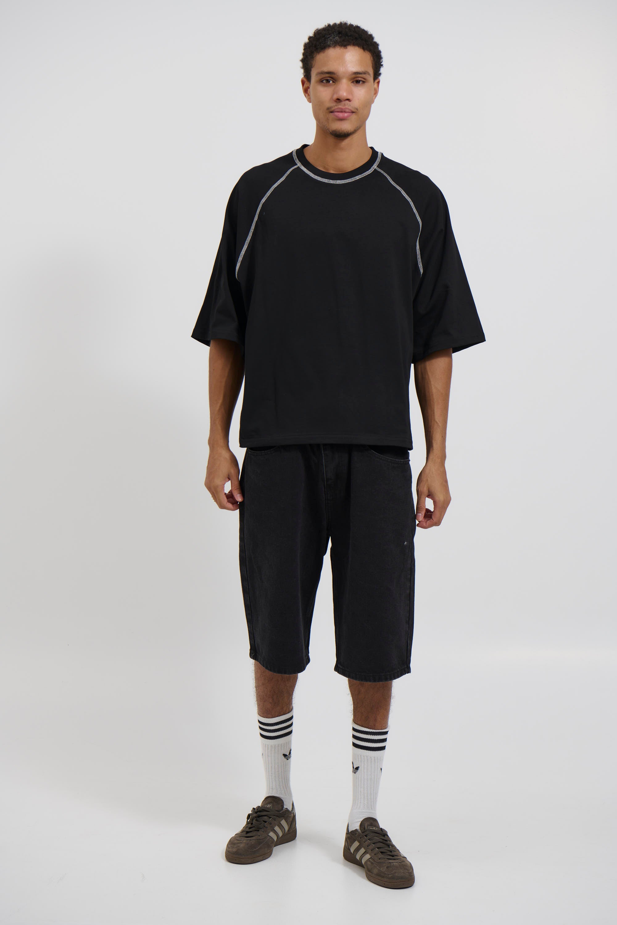 Contrast Stitch Raglan Tee Black