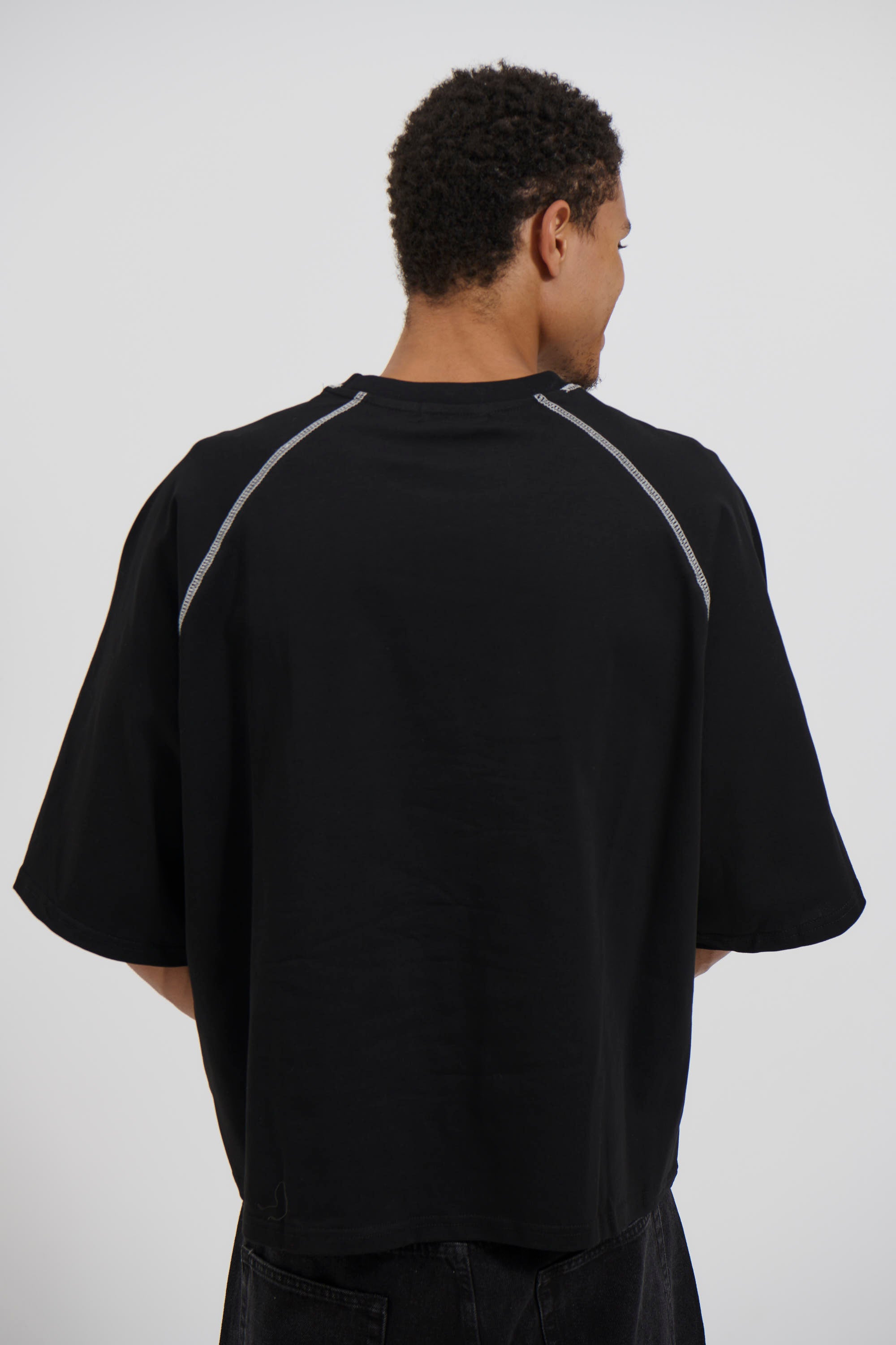 Contrast Stitch Raglan Tee Black