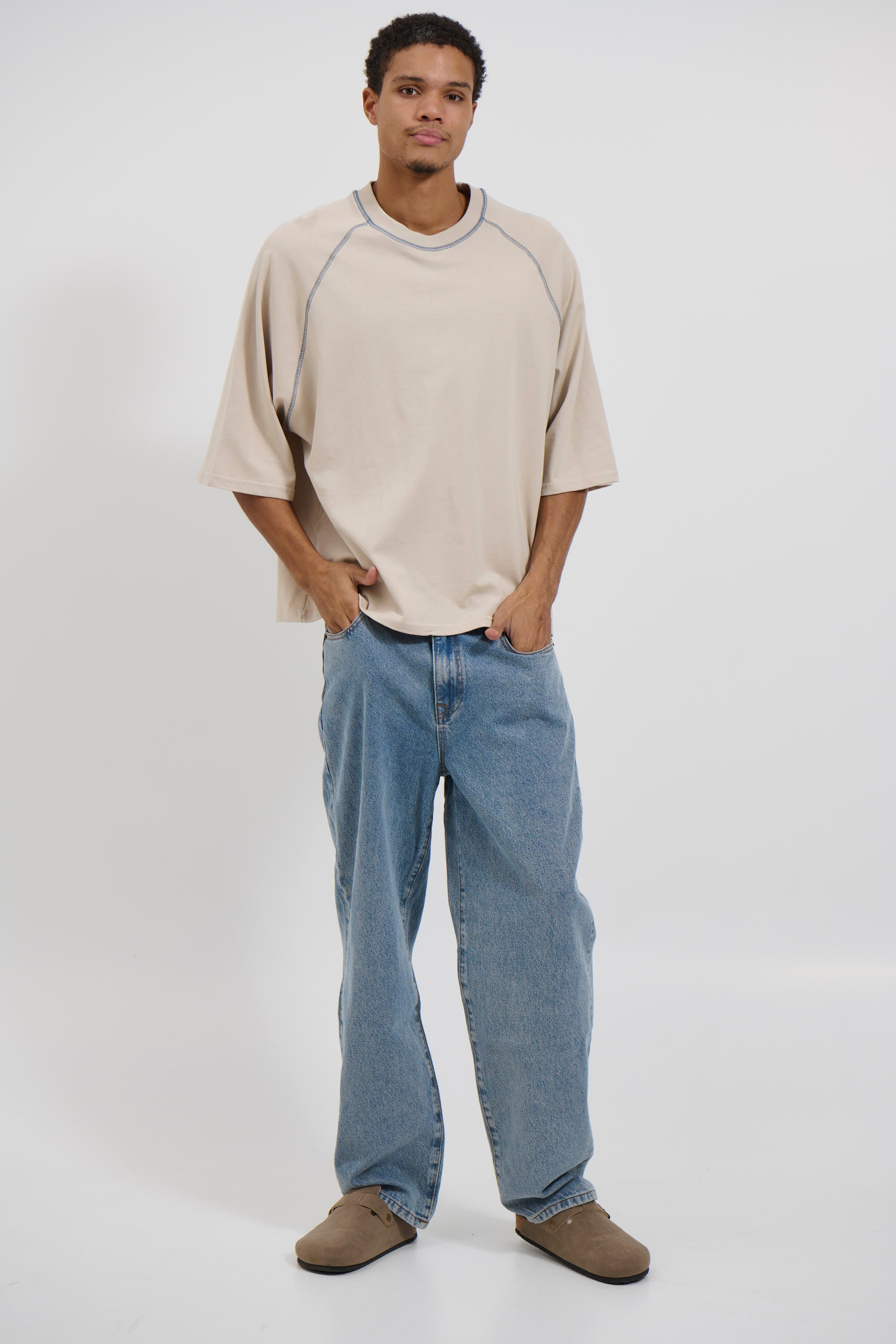 Contrast Stitch Raglan Tee Stone