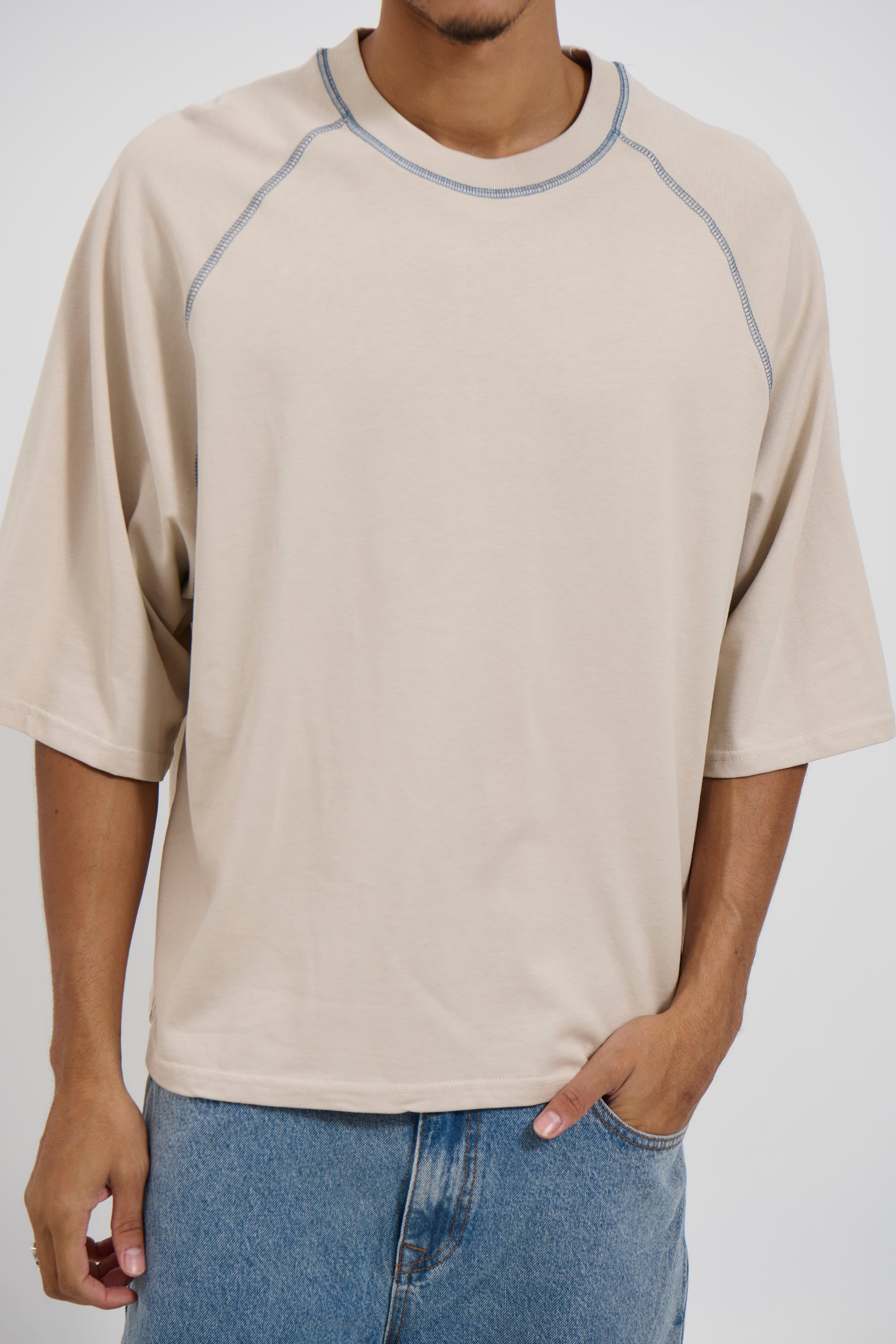 Contrast Stitch Raglan Tee Stone