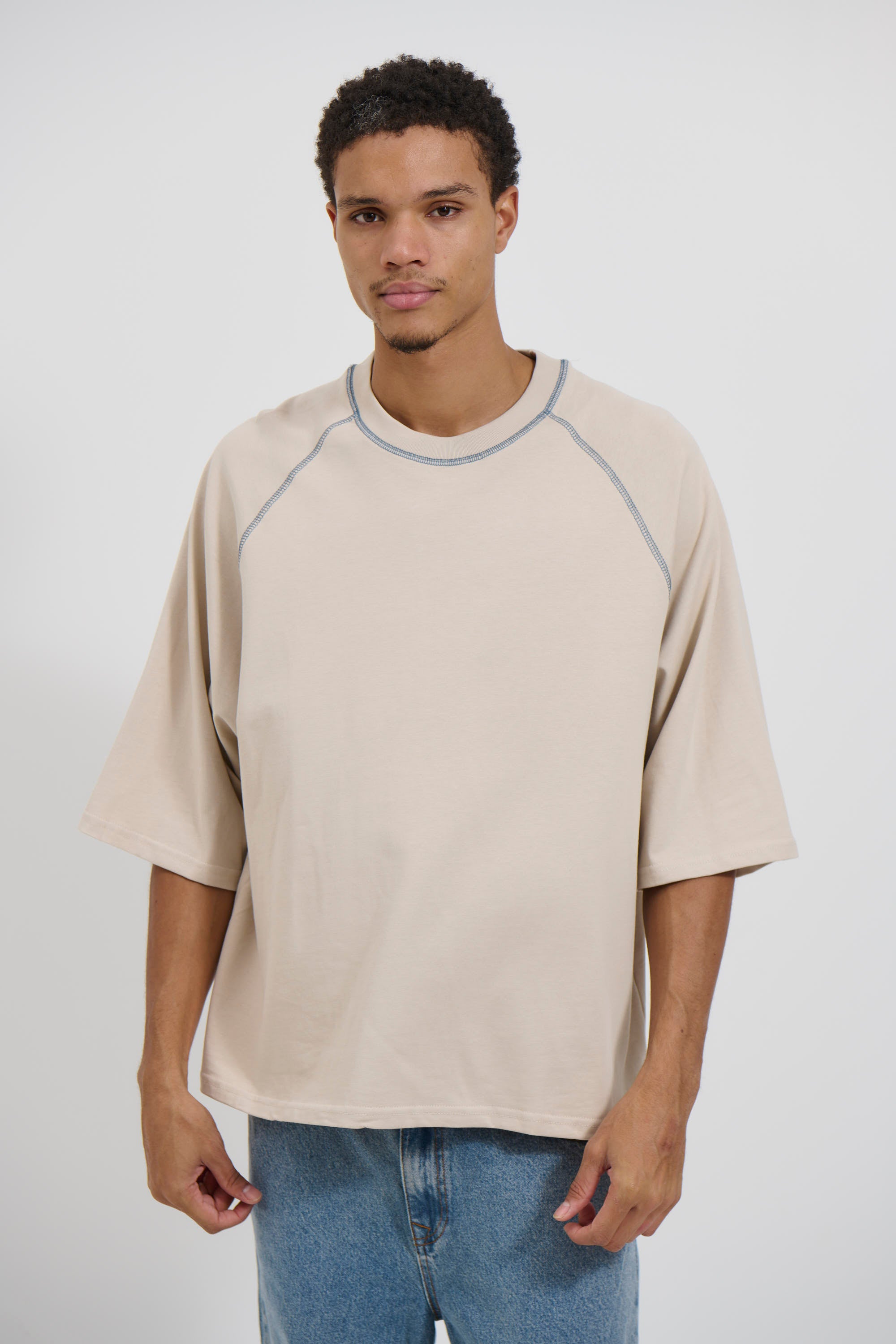 Contrast Stitch Raglan Tee Stone