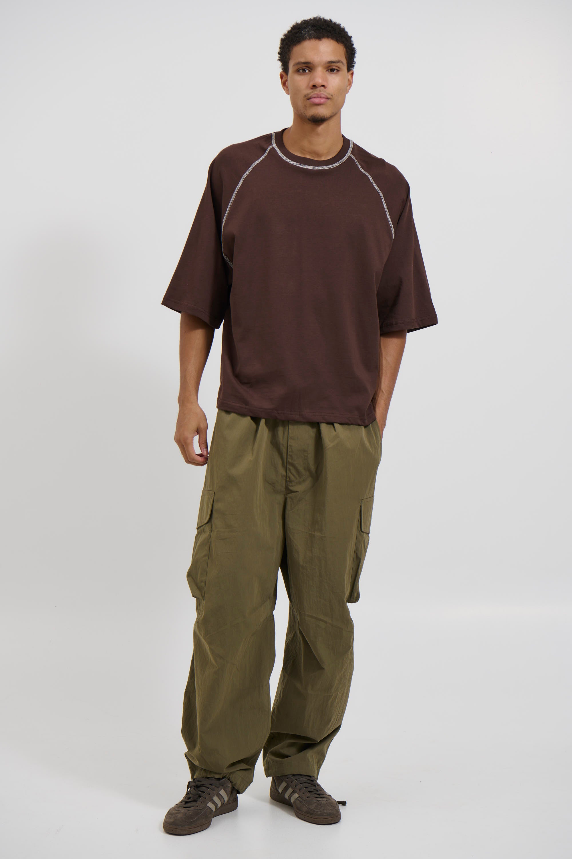 Contrast Stitch Raglan Tee Dark Brown