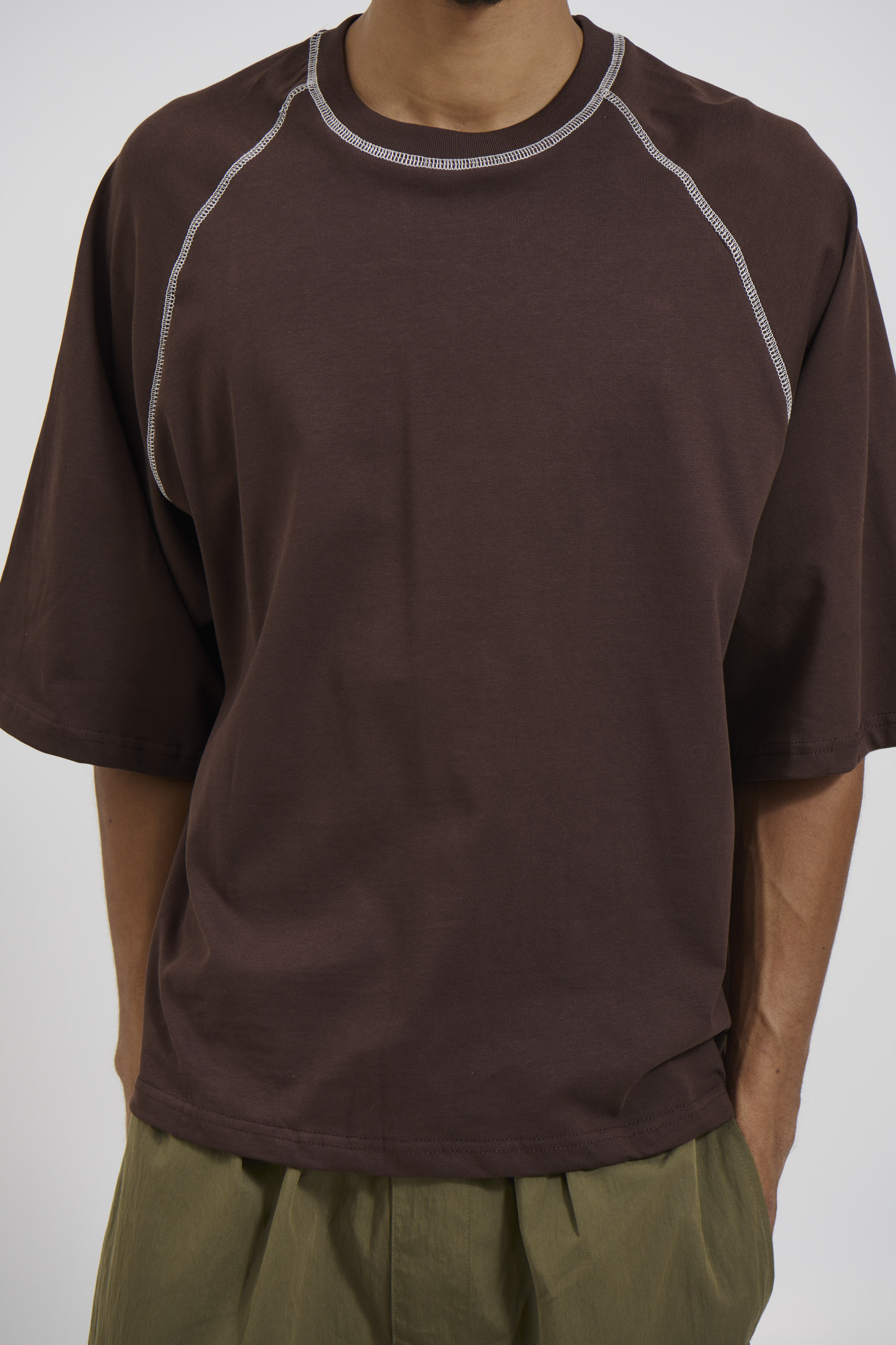 Contrast Stitch Raglan Tee Dark Brown