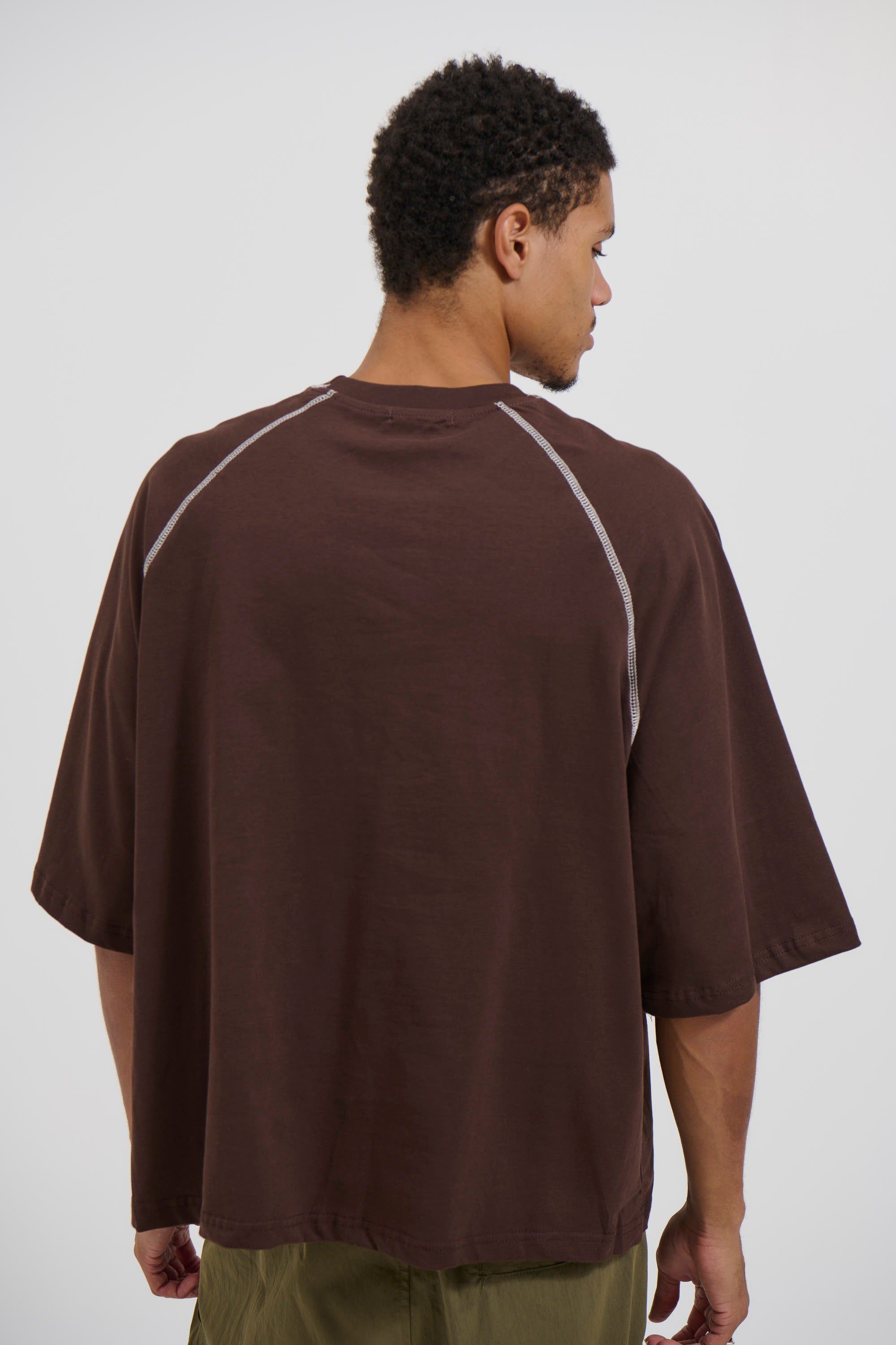 Contrast Stitch Raglan Tee Dark Brown