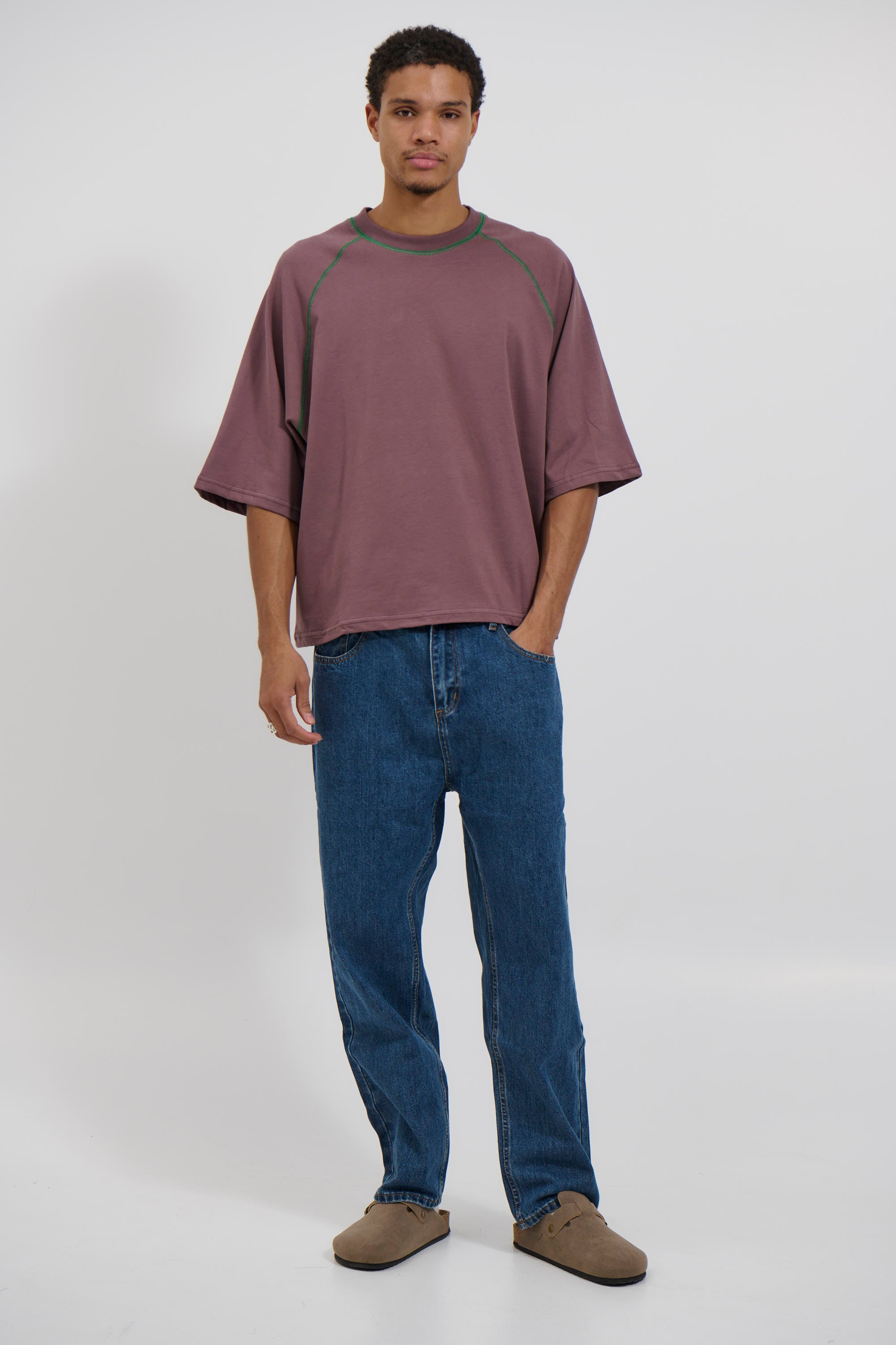 Contrast Stitch Raglan Tee Choc
