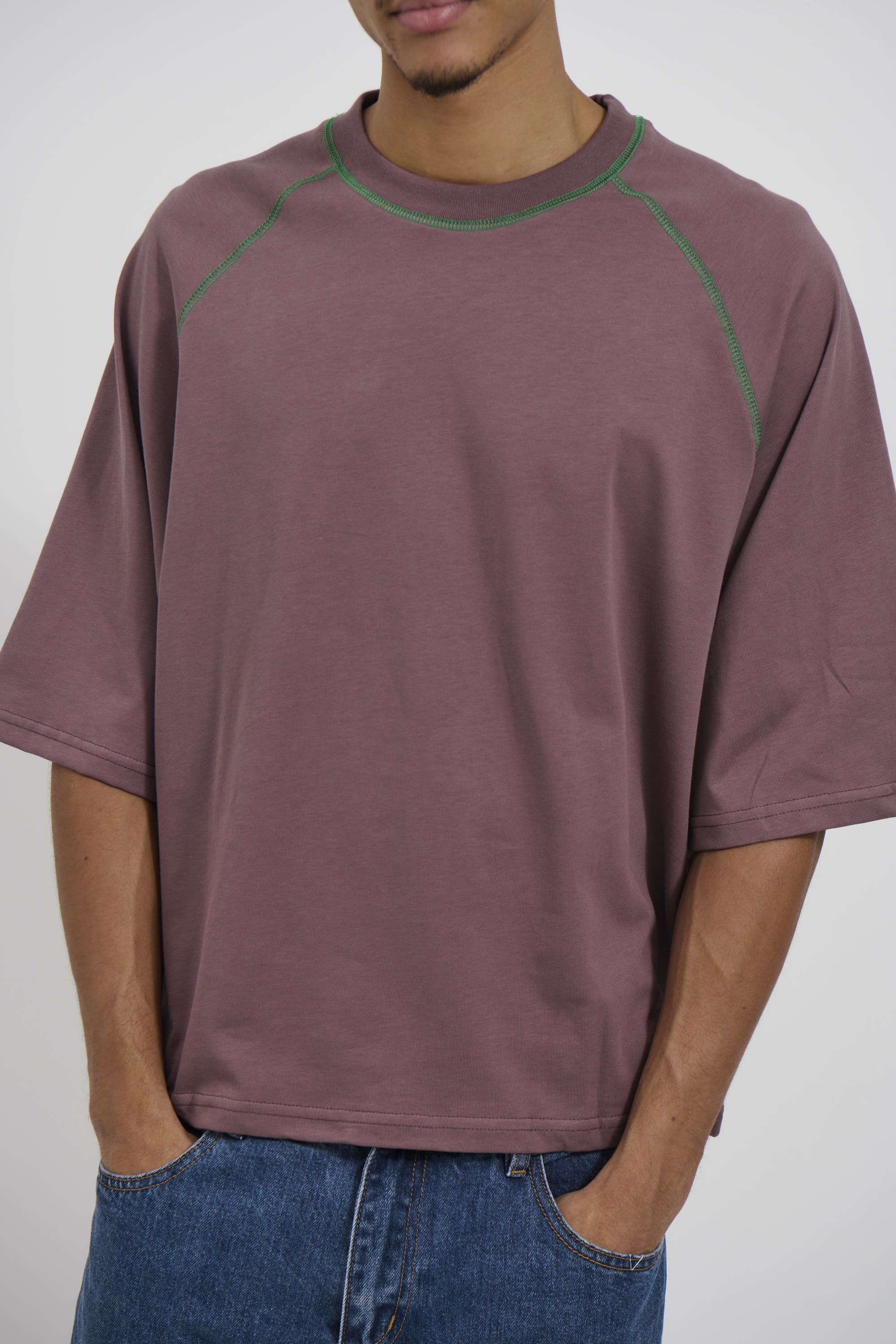 Contrast Stitch Raglan Tee Choc