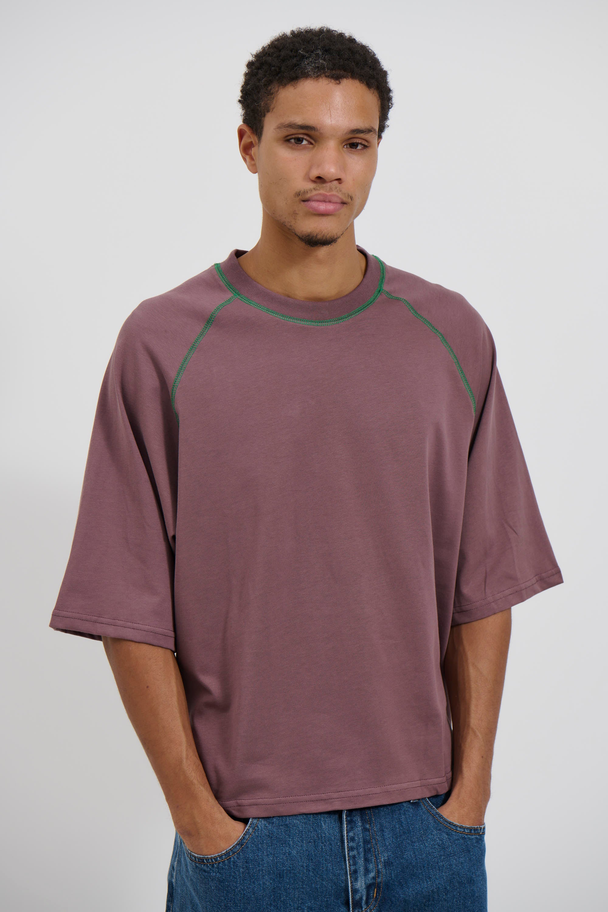 Contrast Stitch Raglan Tee Choc