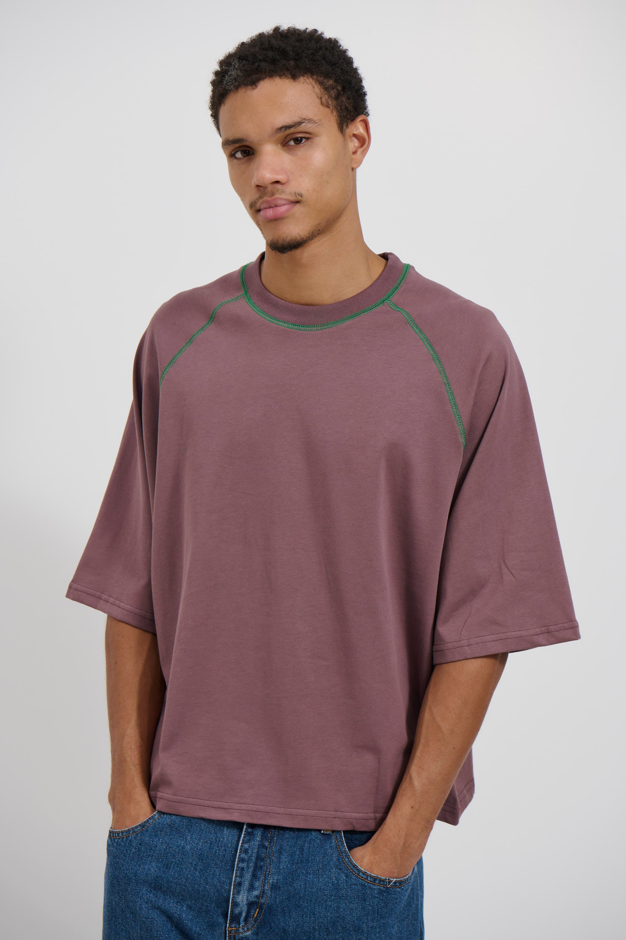 Contrast Stitch Raglan Tee Choc