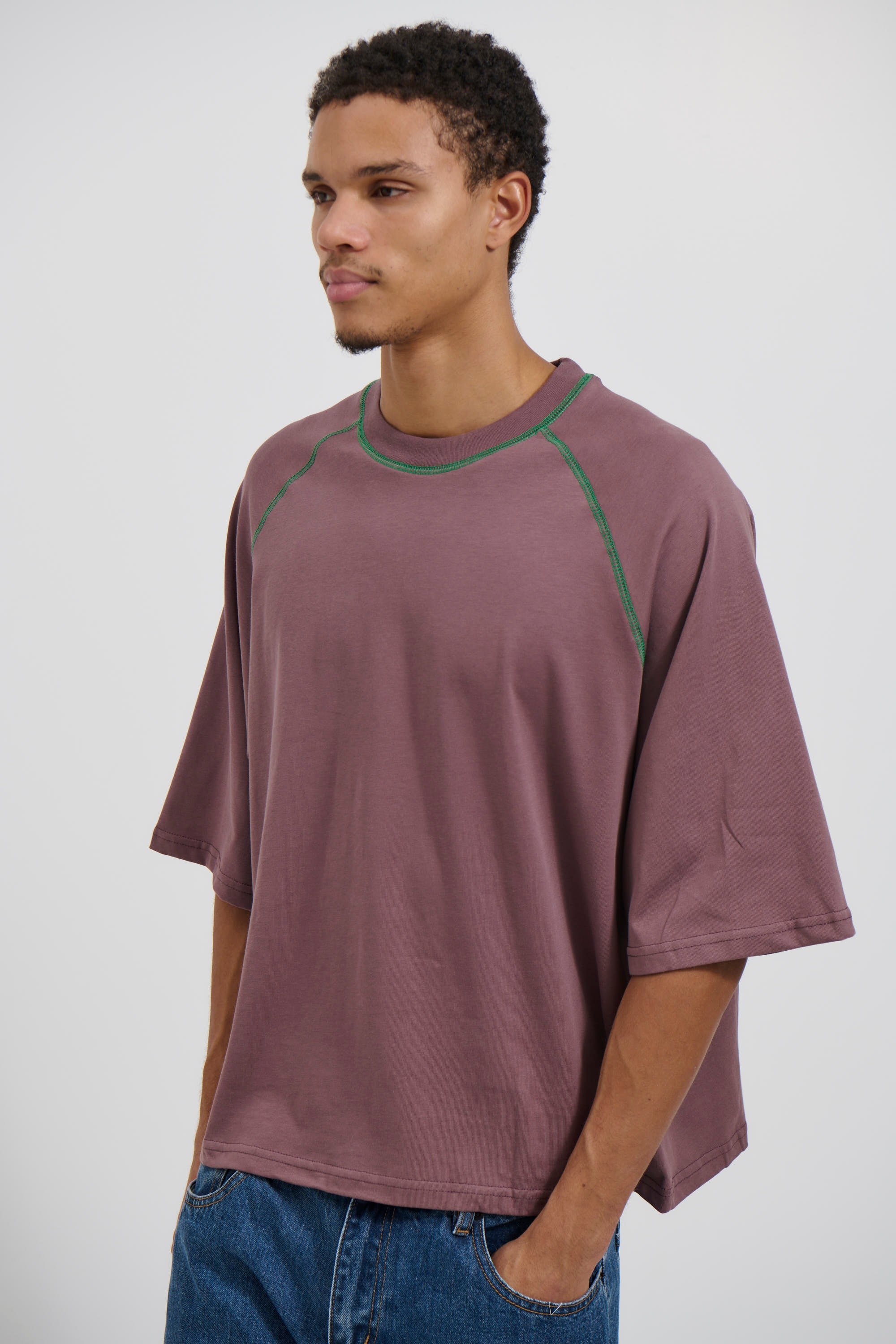 Contrast Stitch Raglan Tee Choc