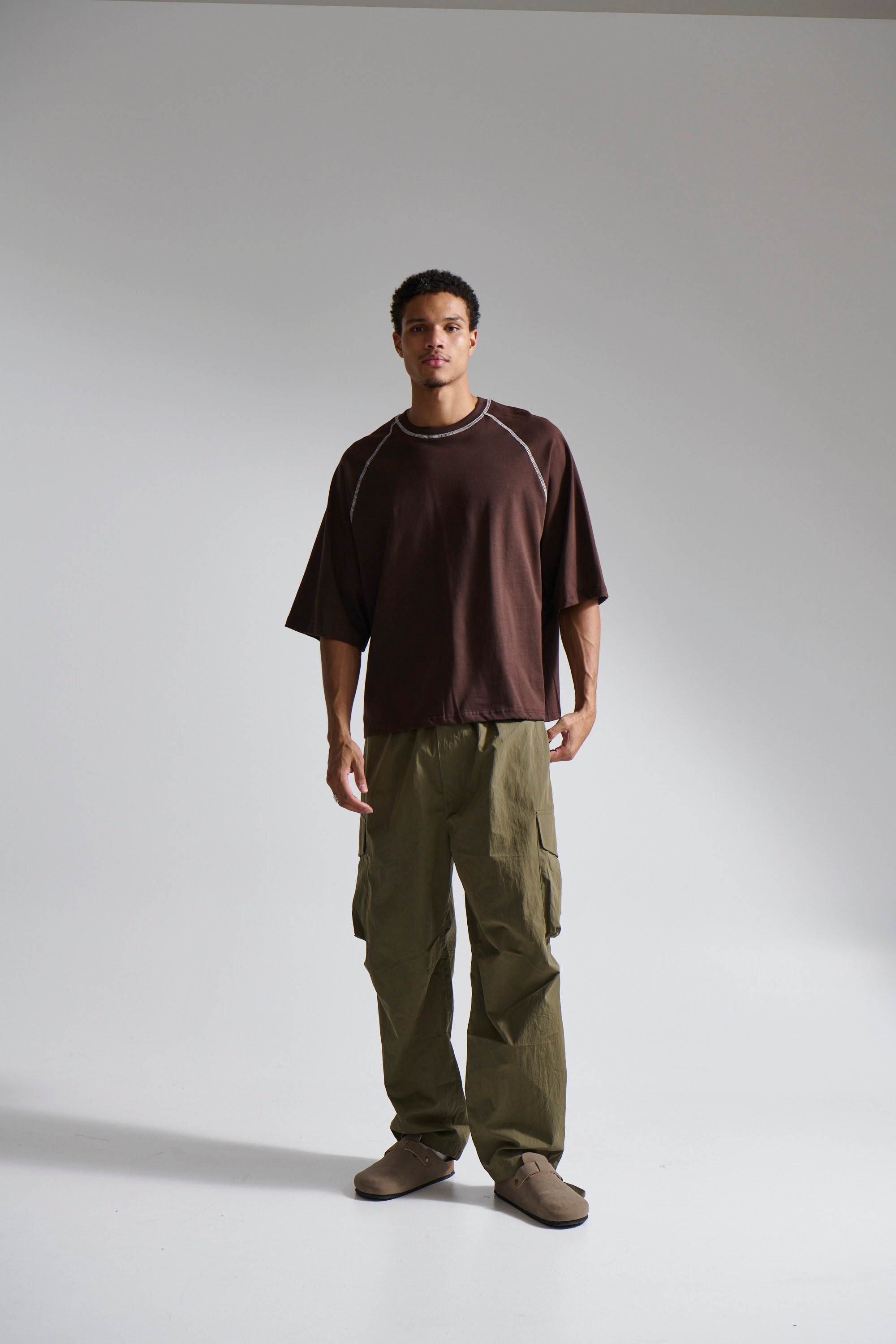 Contrast Stitch Raglan Tee Dark Brown
