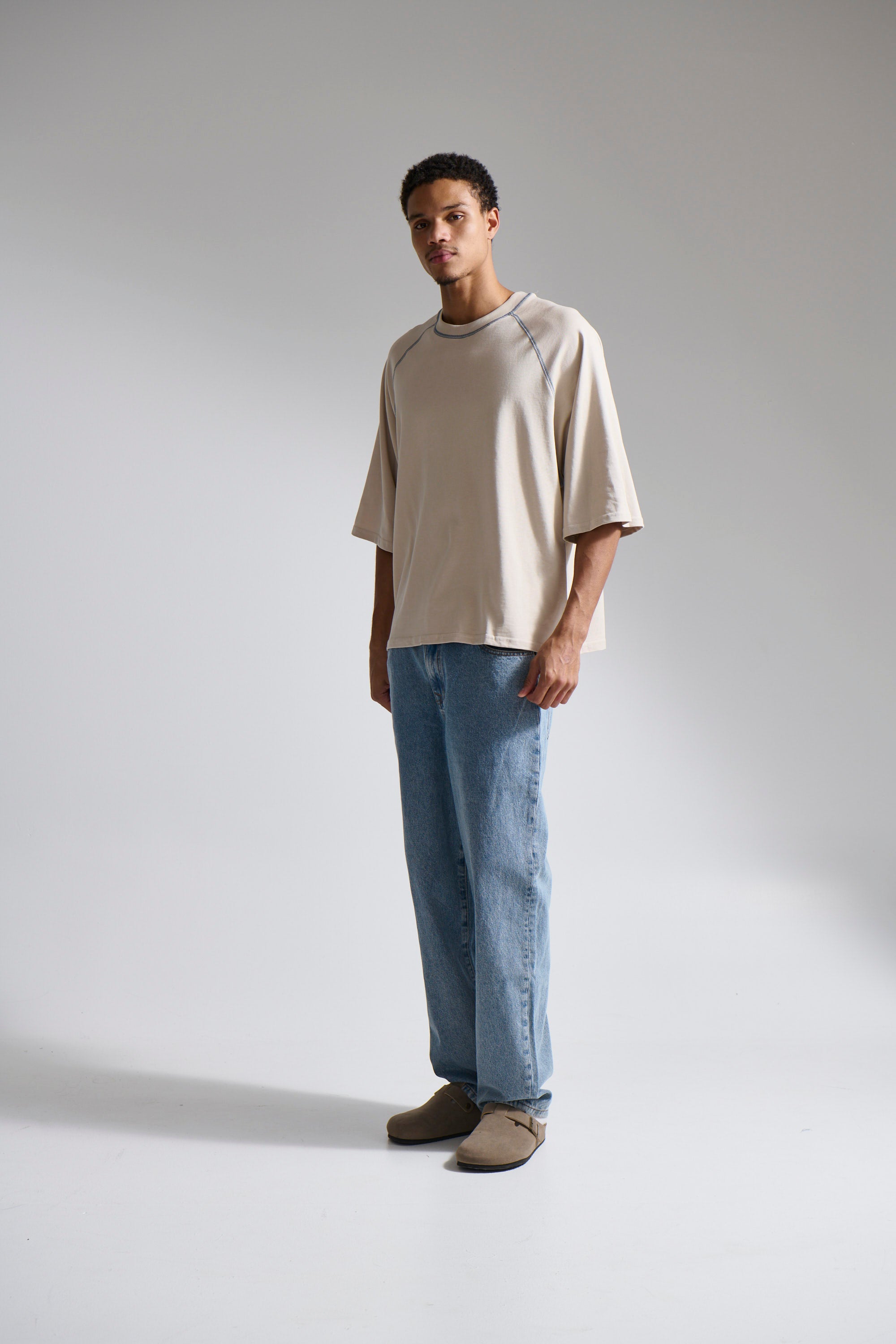 Contrast Stitch Raglan Tee Stone