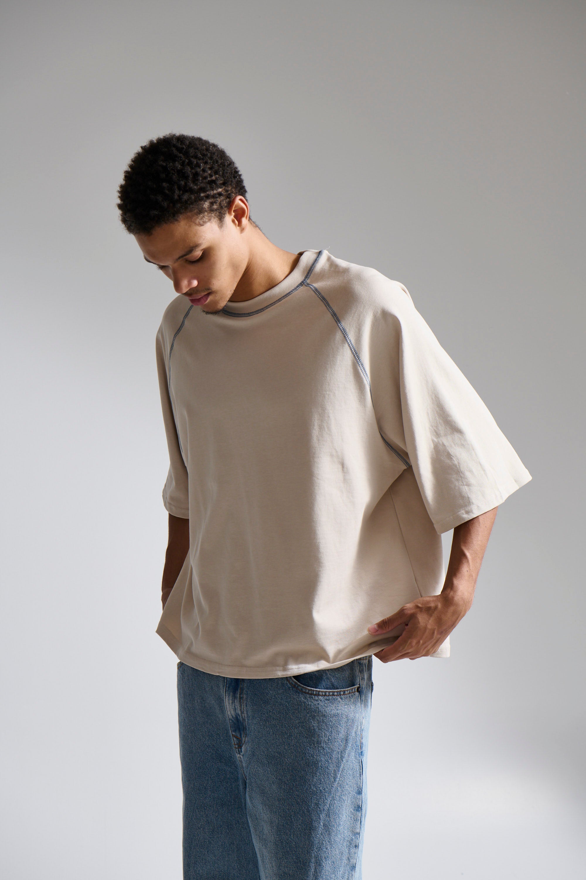 Contrast Stitch Raglan Tee Stone