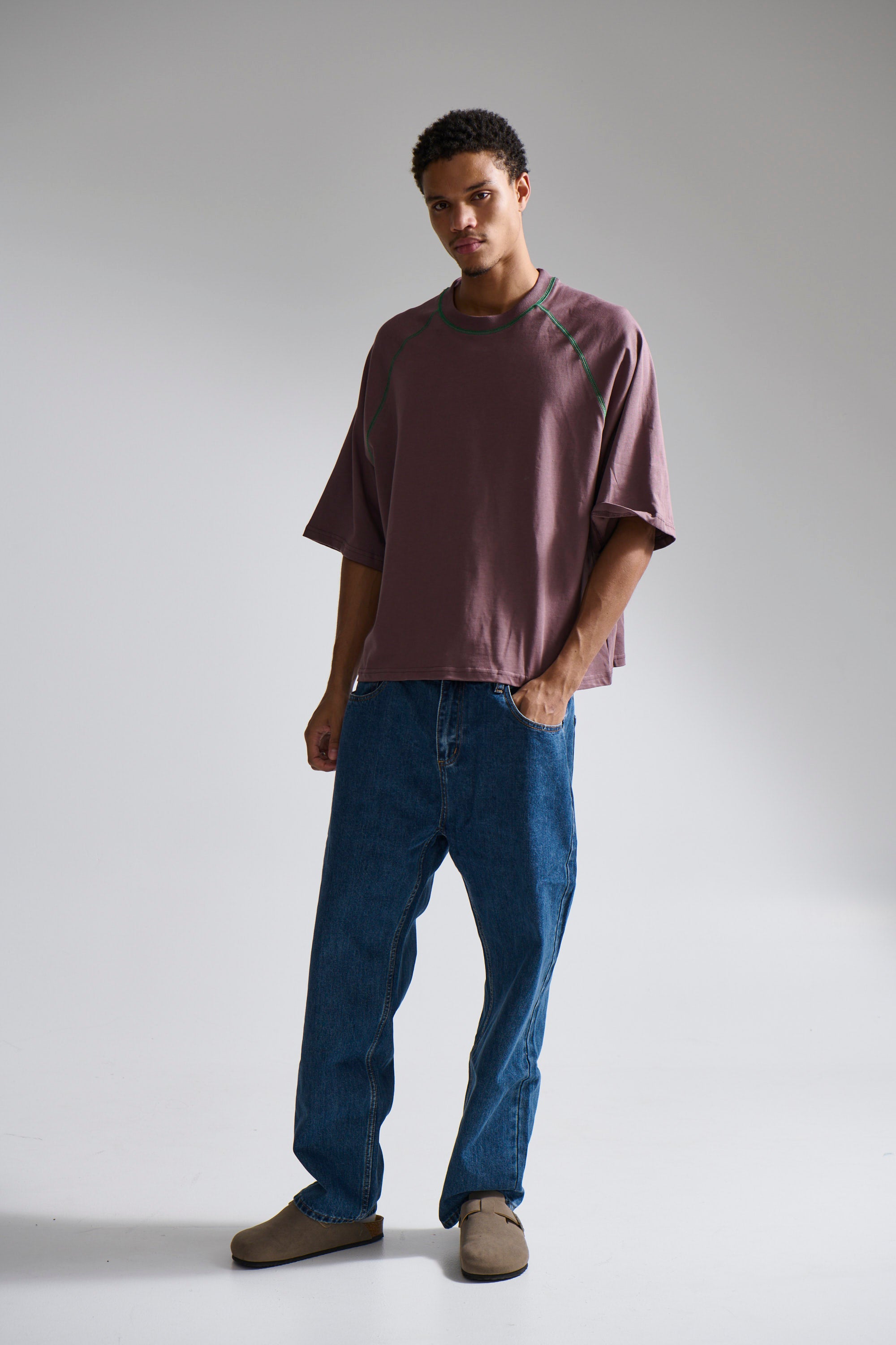 Contrast Stitch Raglan Tee Choc