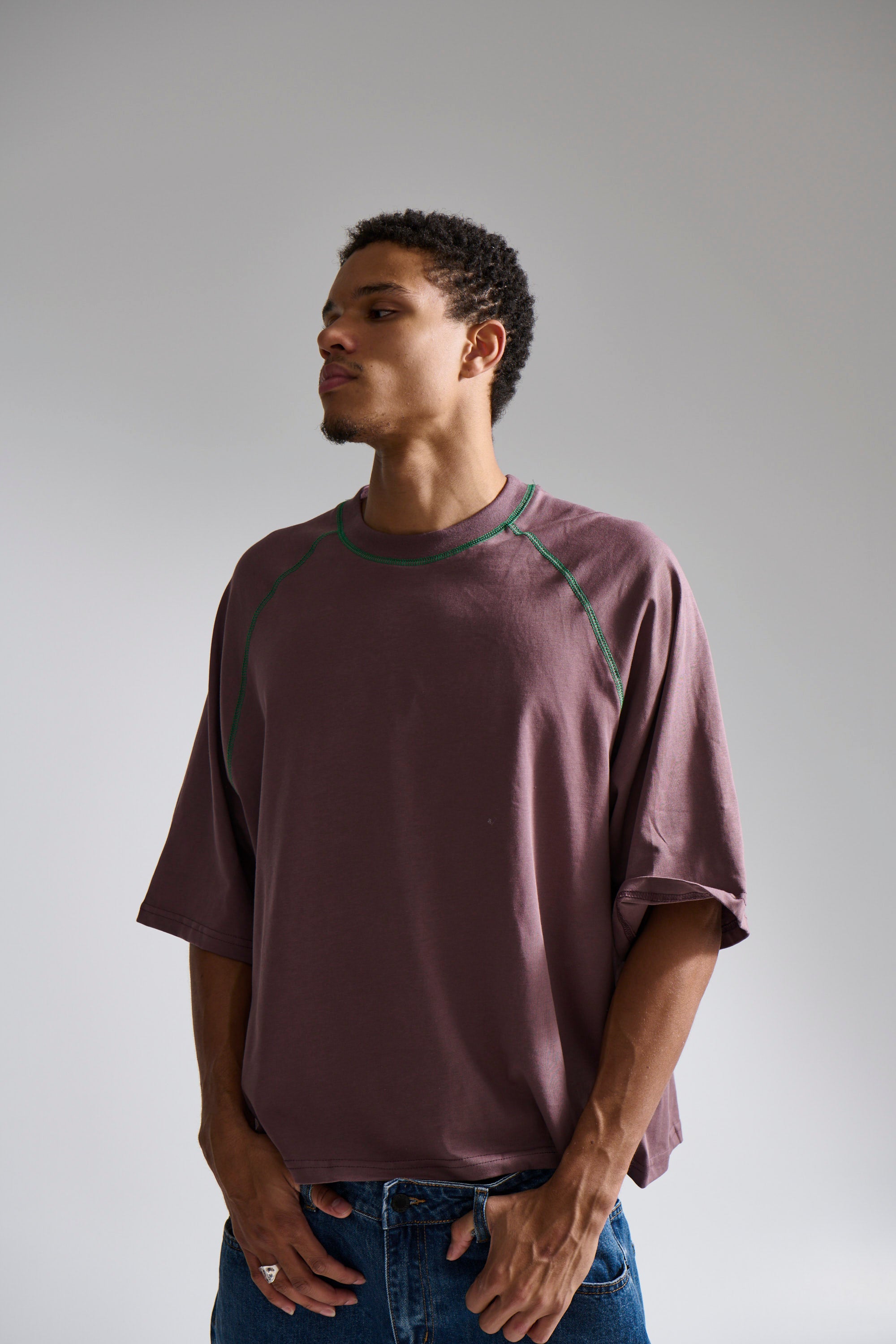 Contrast Stitch Raglan Tee Choc