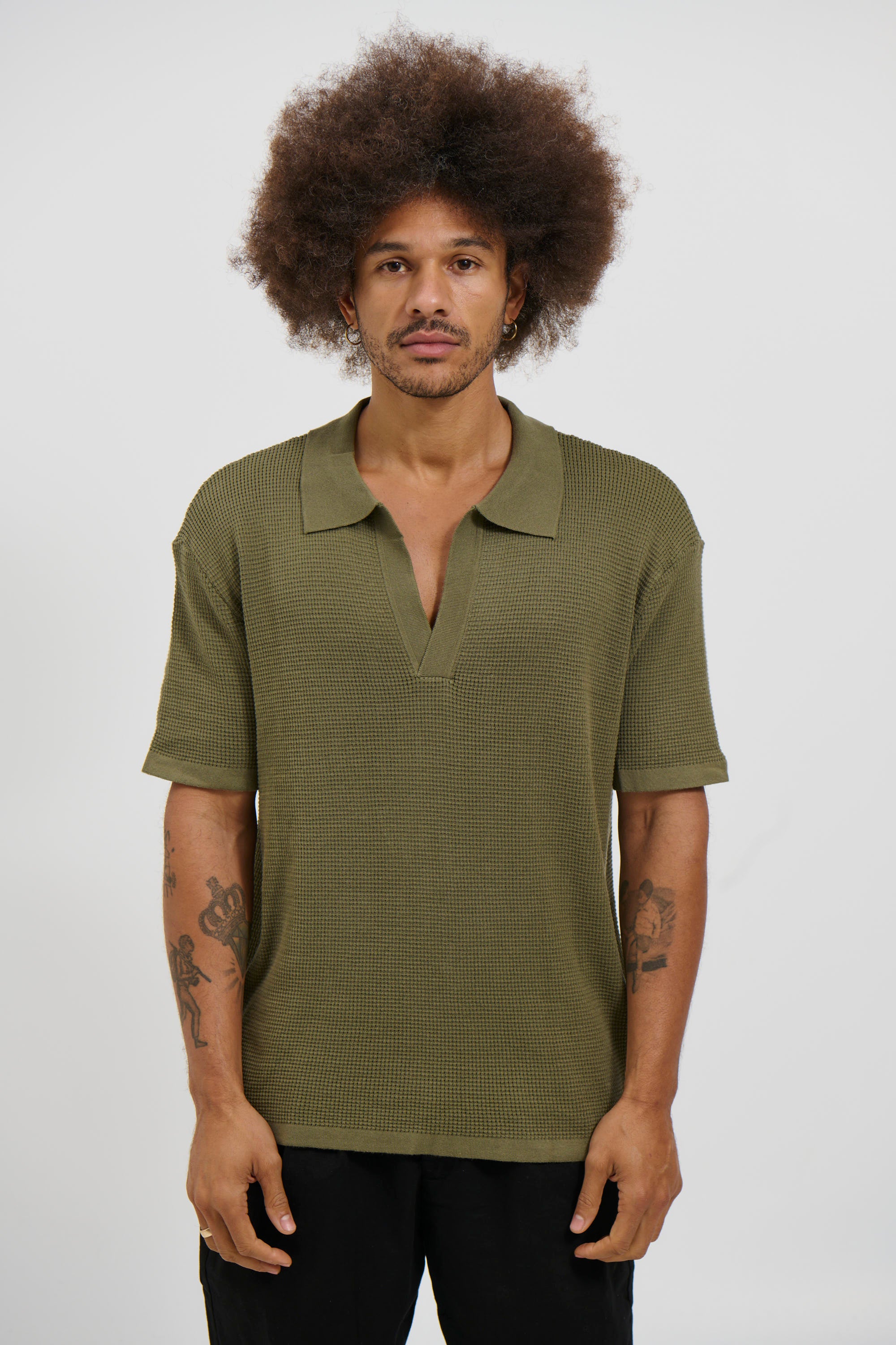 NTH Open Neck Polo Army - FINAL SALE