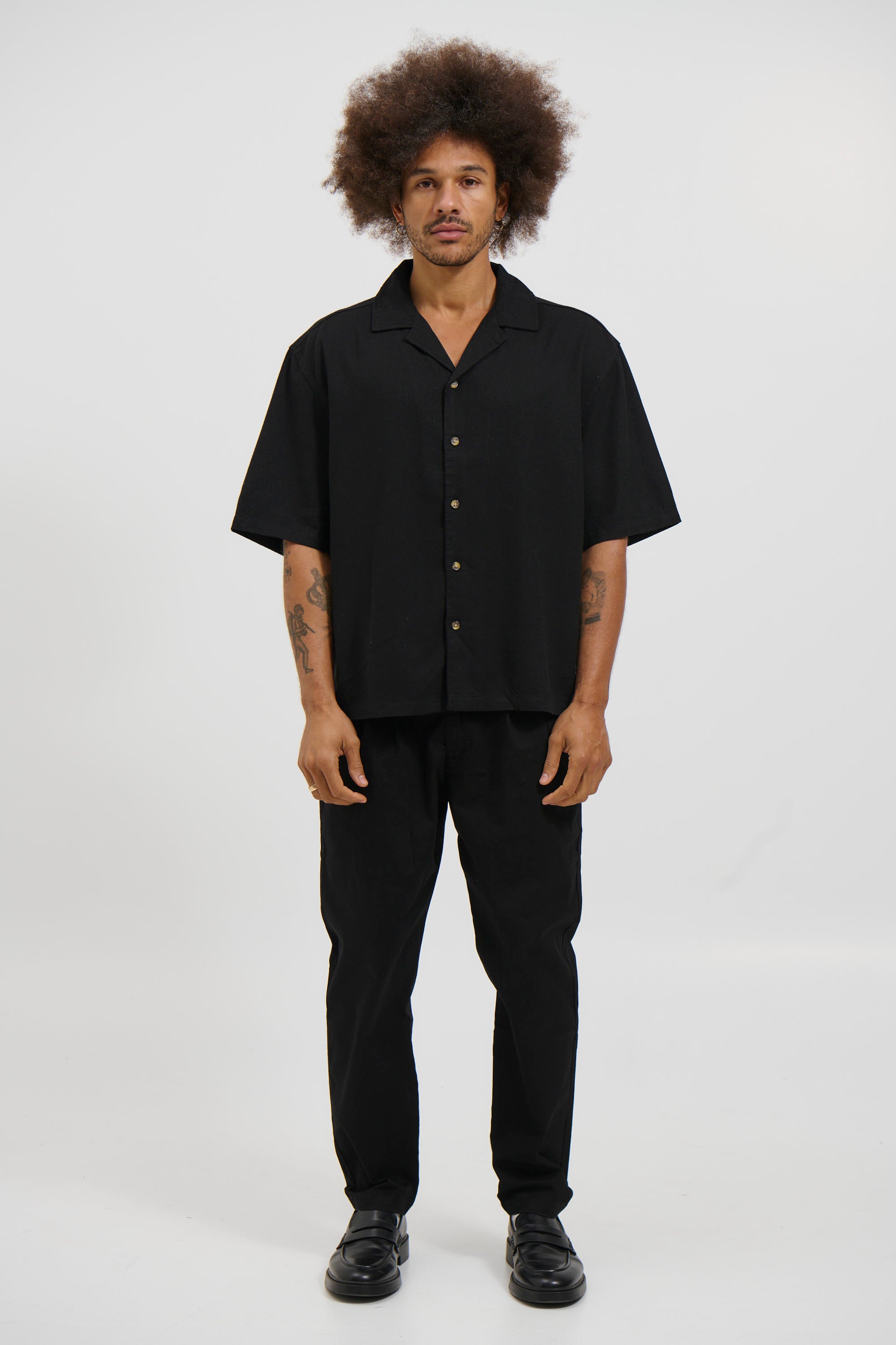 Raf Cropped Shirt Linen Black