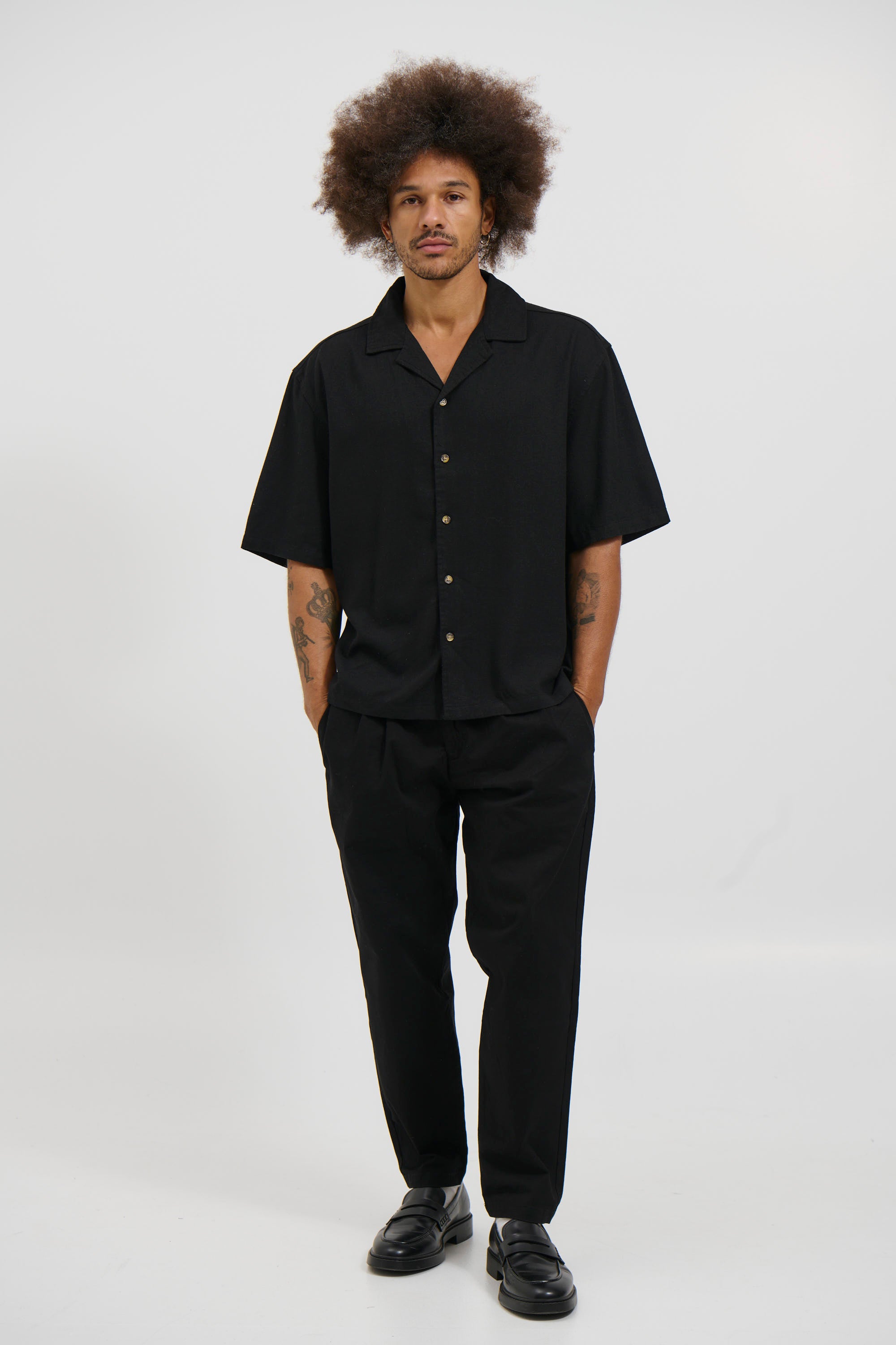 Raf Cropped Shirt Linen Black