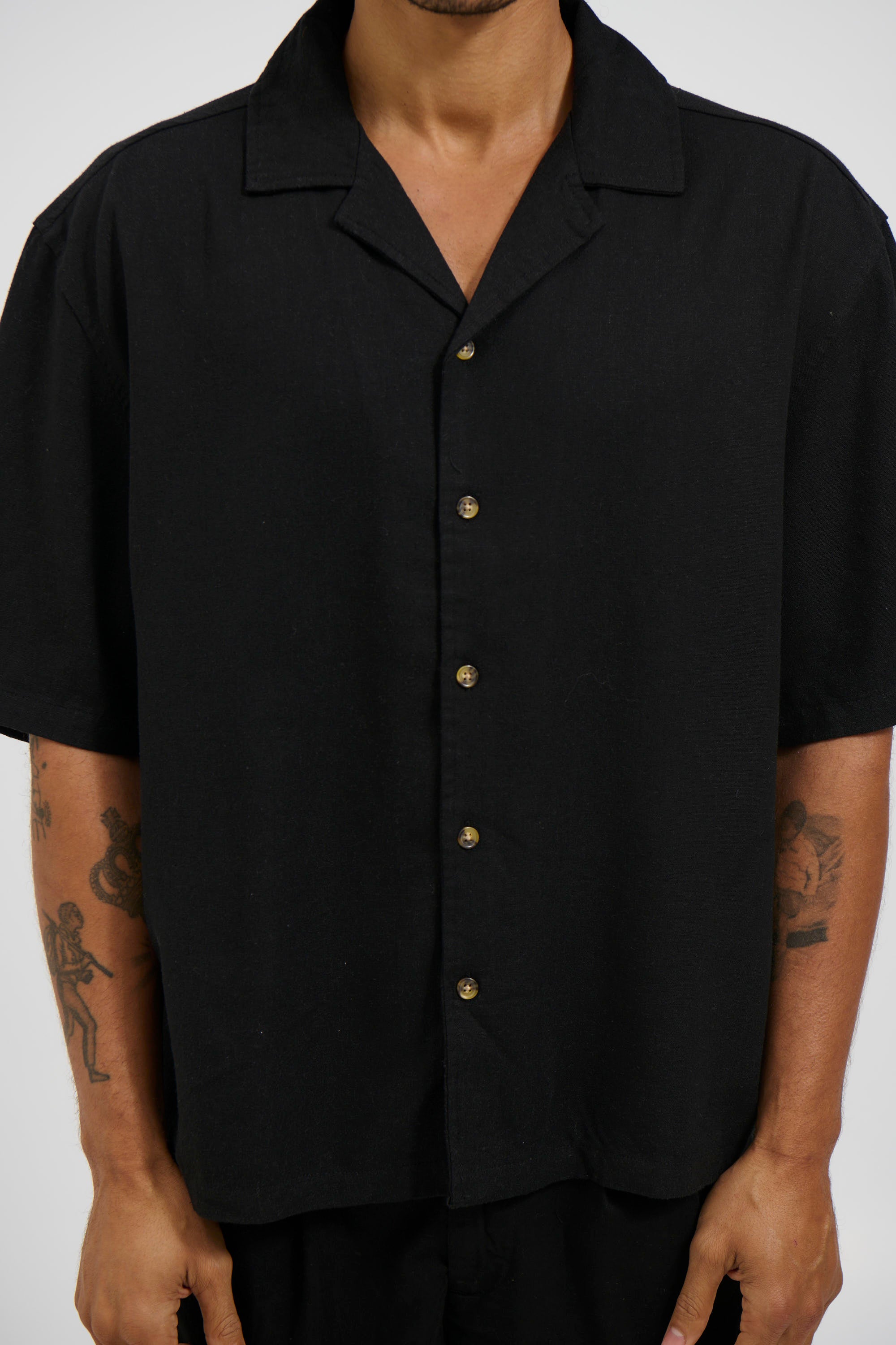 Raf Cropped Shirt Linen Black