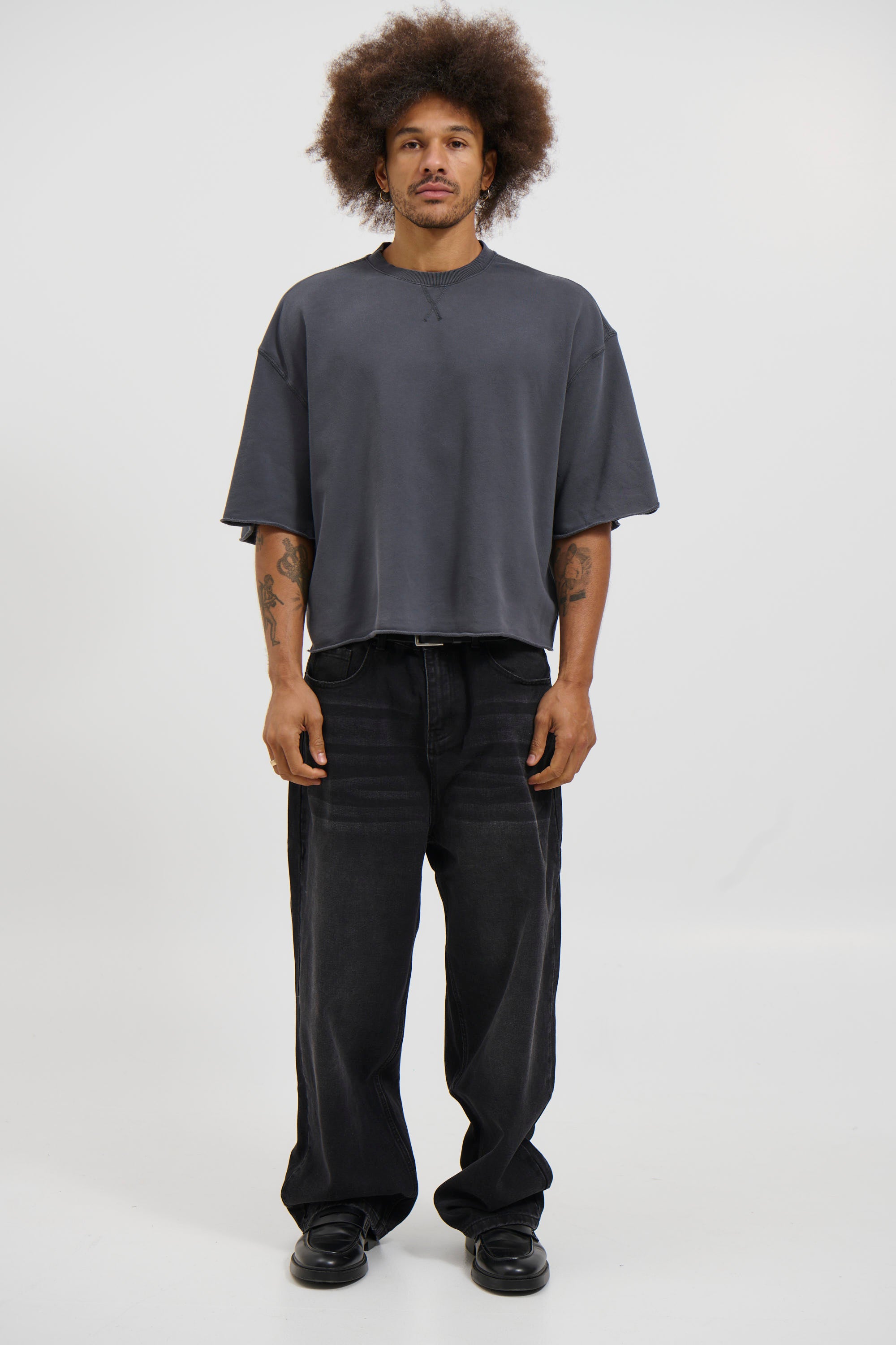 Crop Box Fleece Tee Charcoal
