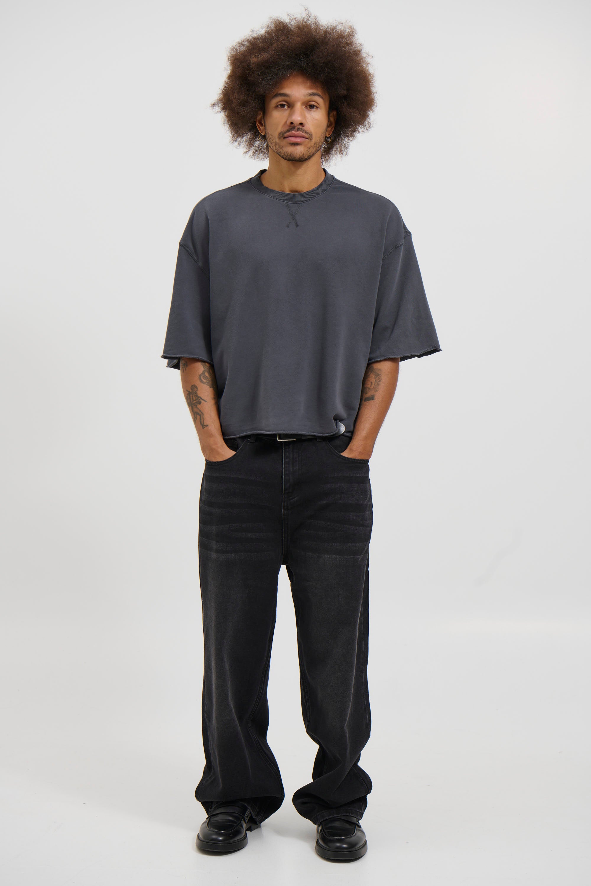 Crop Box Fleece Tee Charcoal
