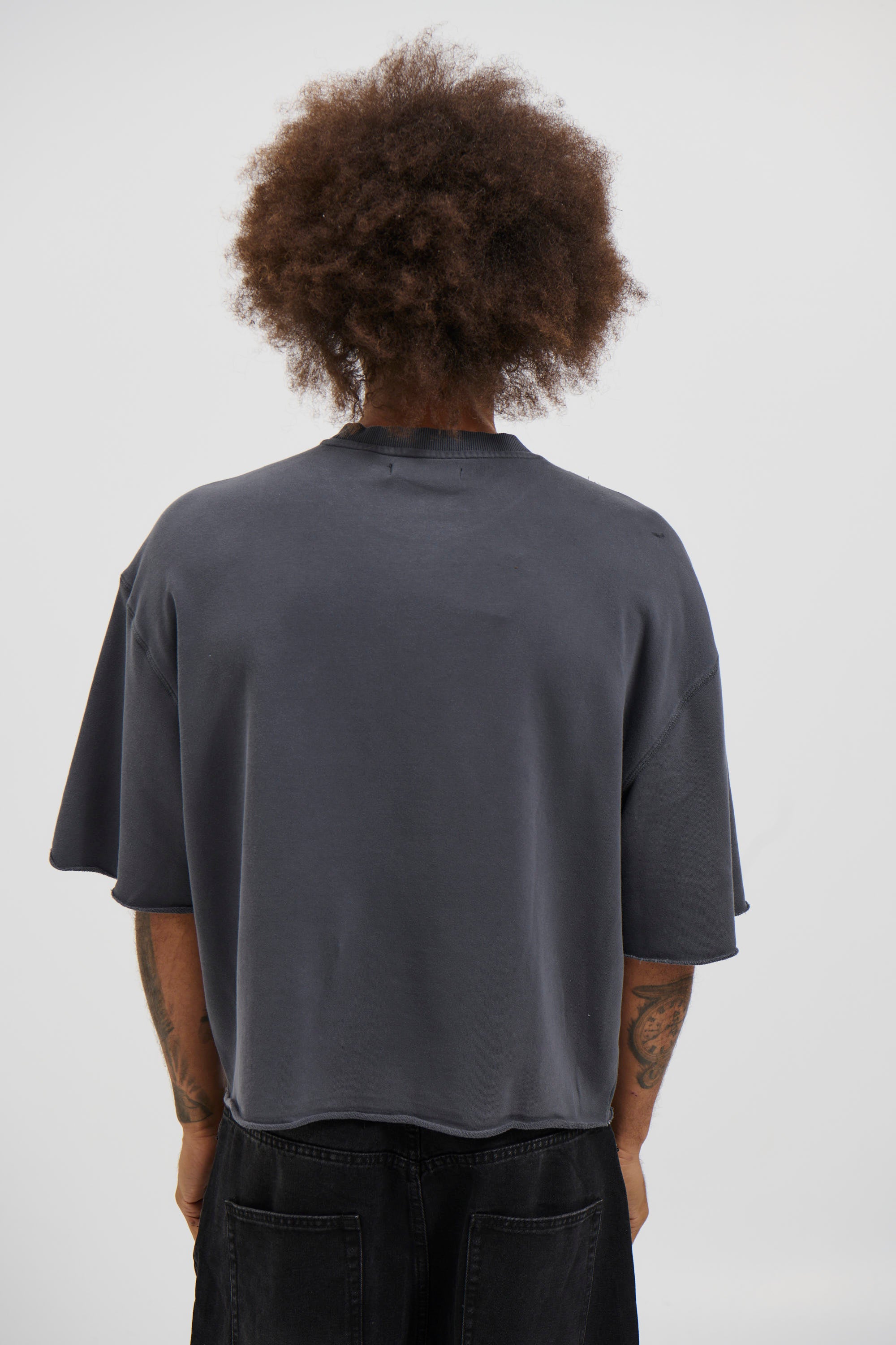 Crop Box Fleece Tee Charcoal