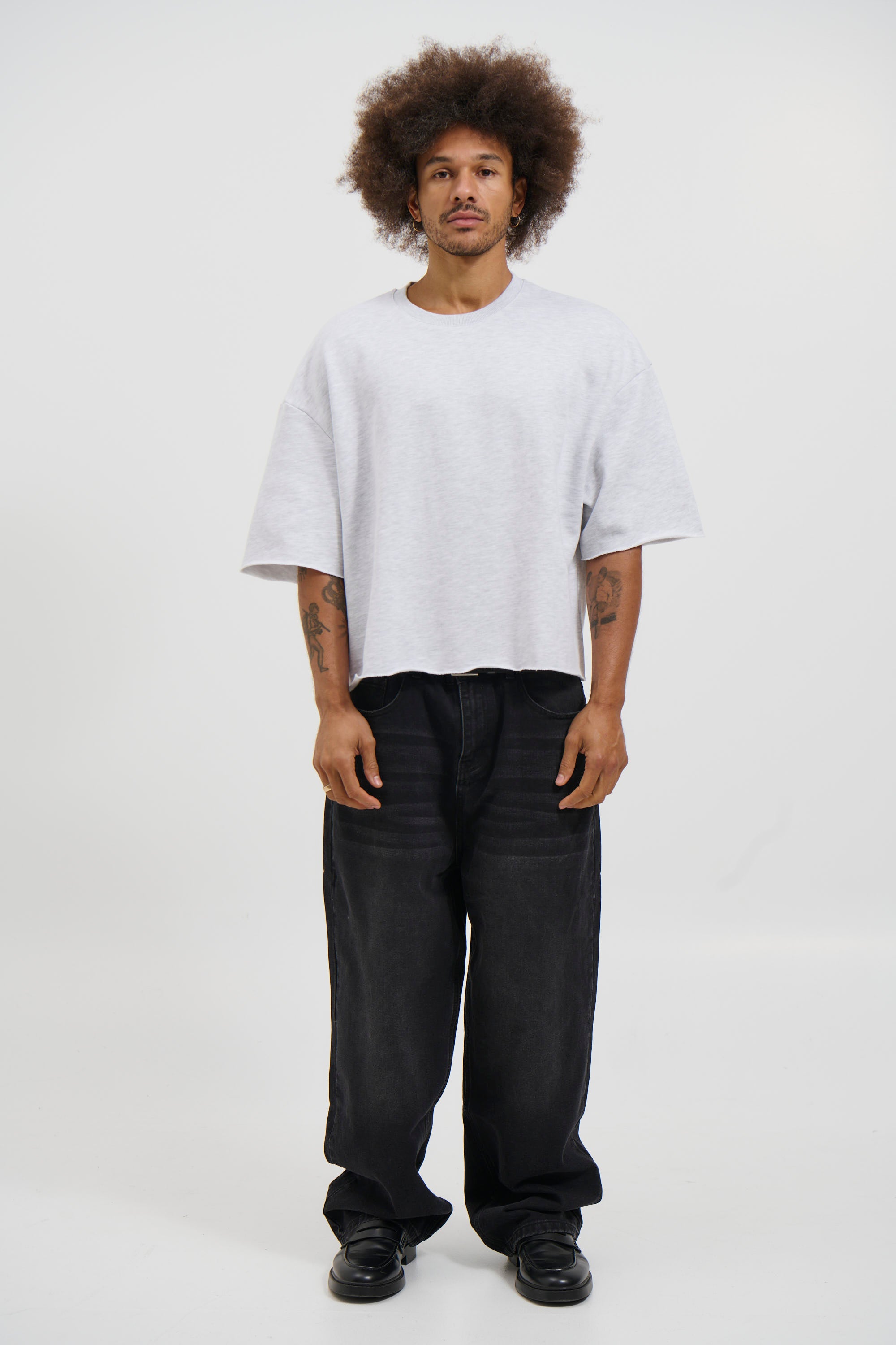 Crop Box Fleece Tee Heather Grey