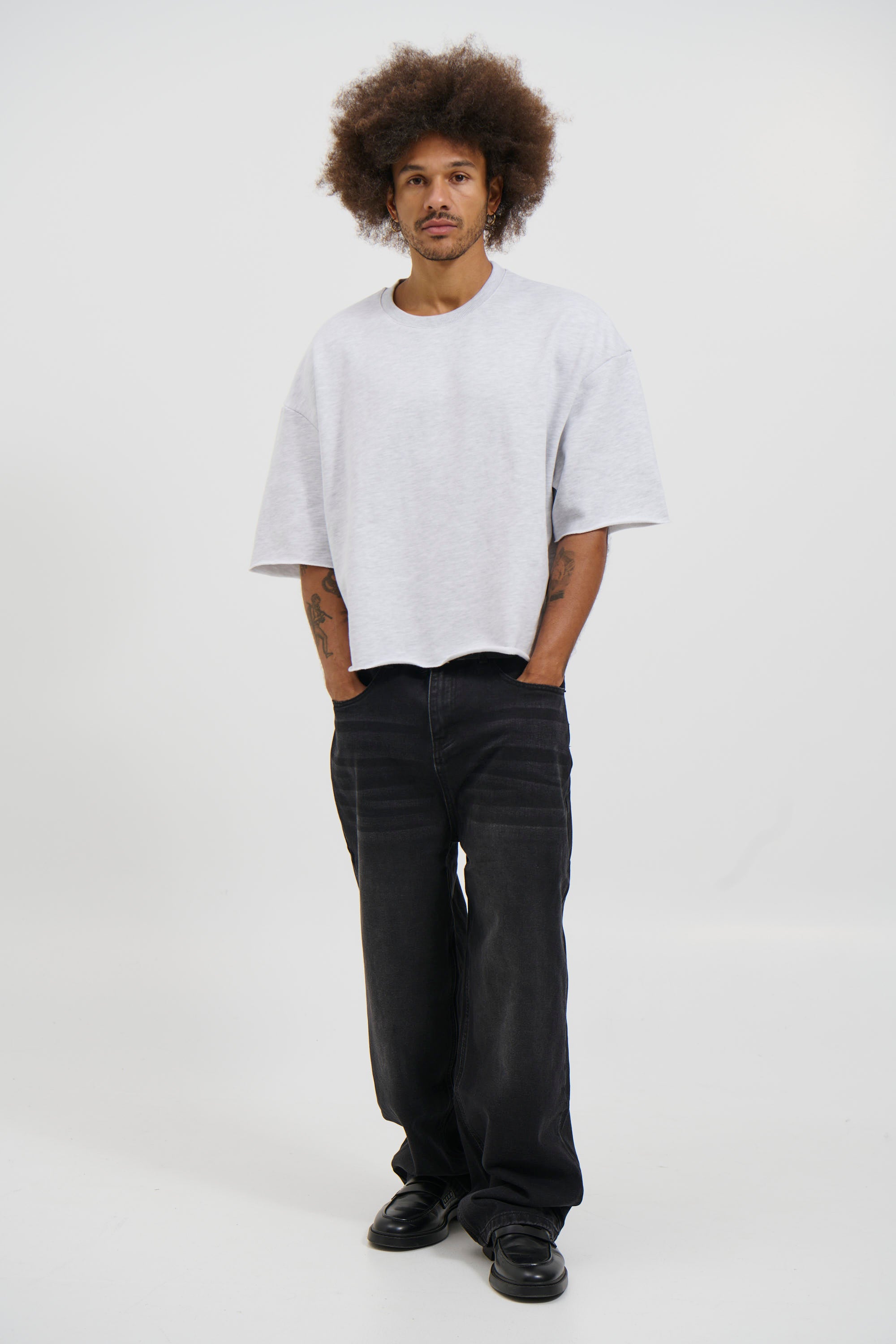 Crop Box Fleece Tee Heather Grey